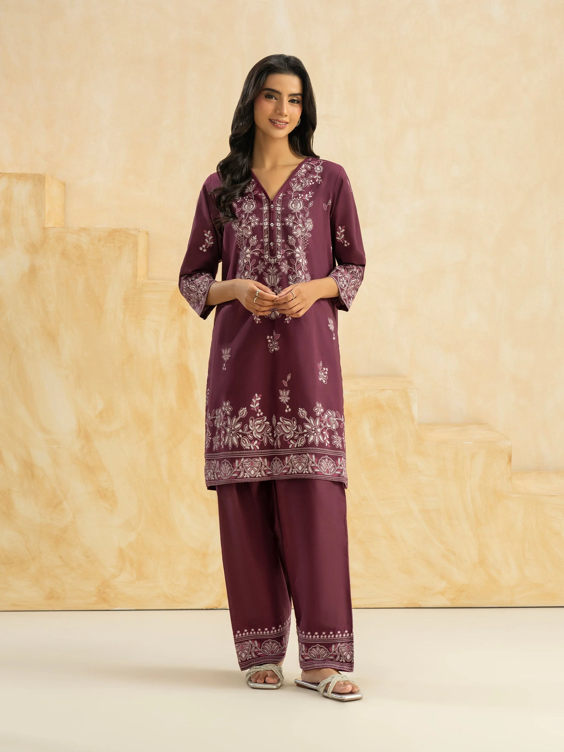 2 Piece Cambric Suit-Paste Print (Pret) - Image 3