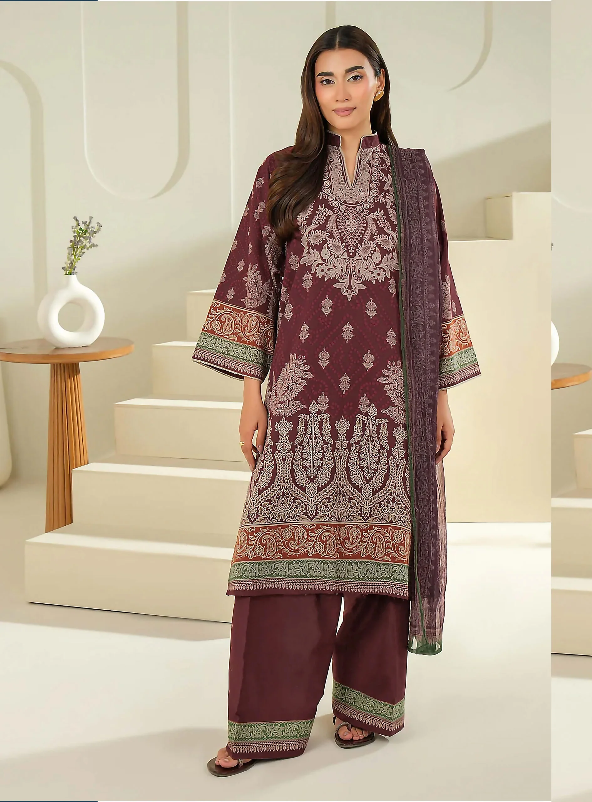 3 Piece Cambric Suit-Printed (Unstitched)