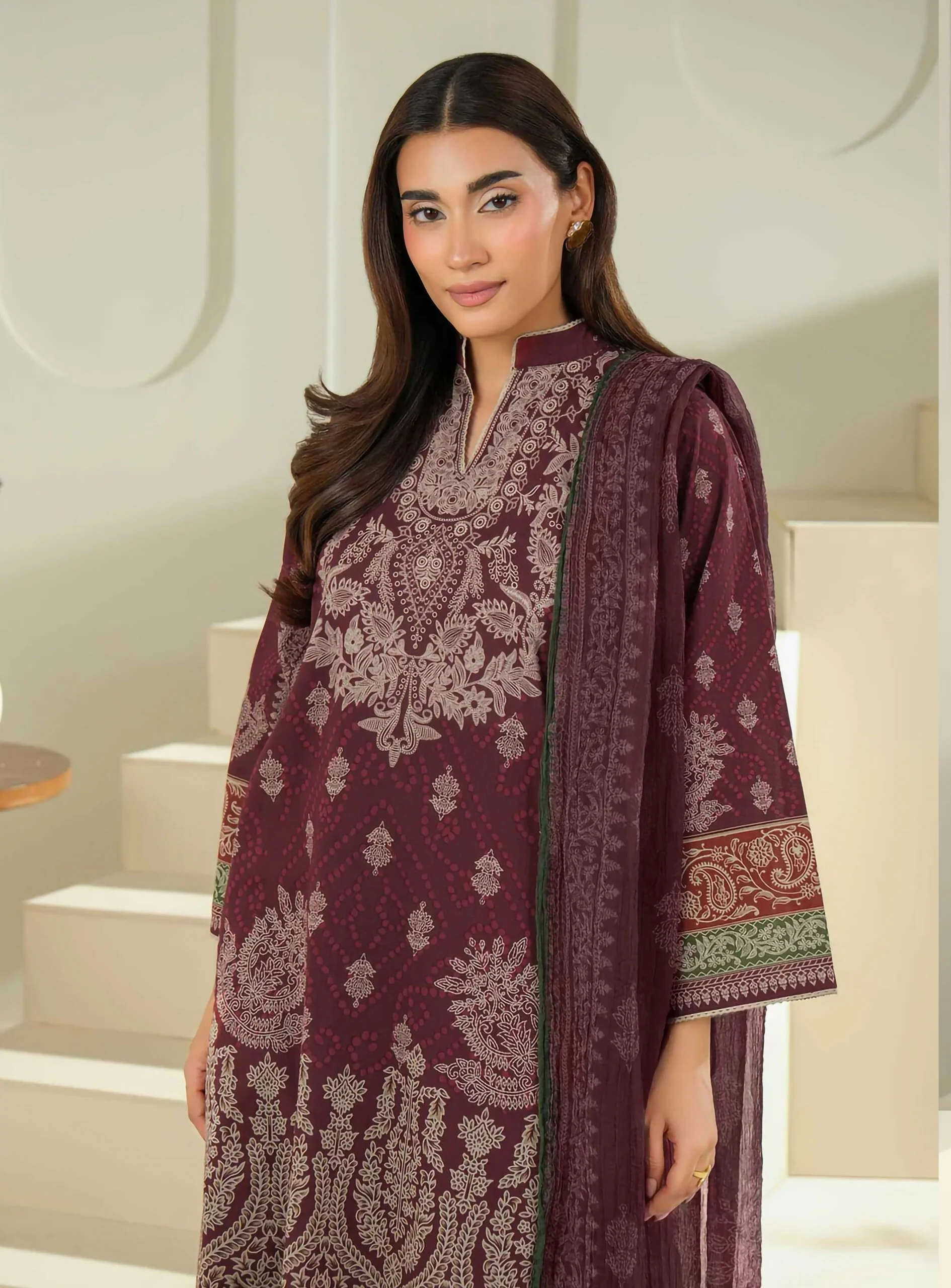 3 Piece Cambric Suit-Printed (Unstitched) - Image 3