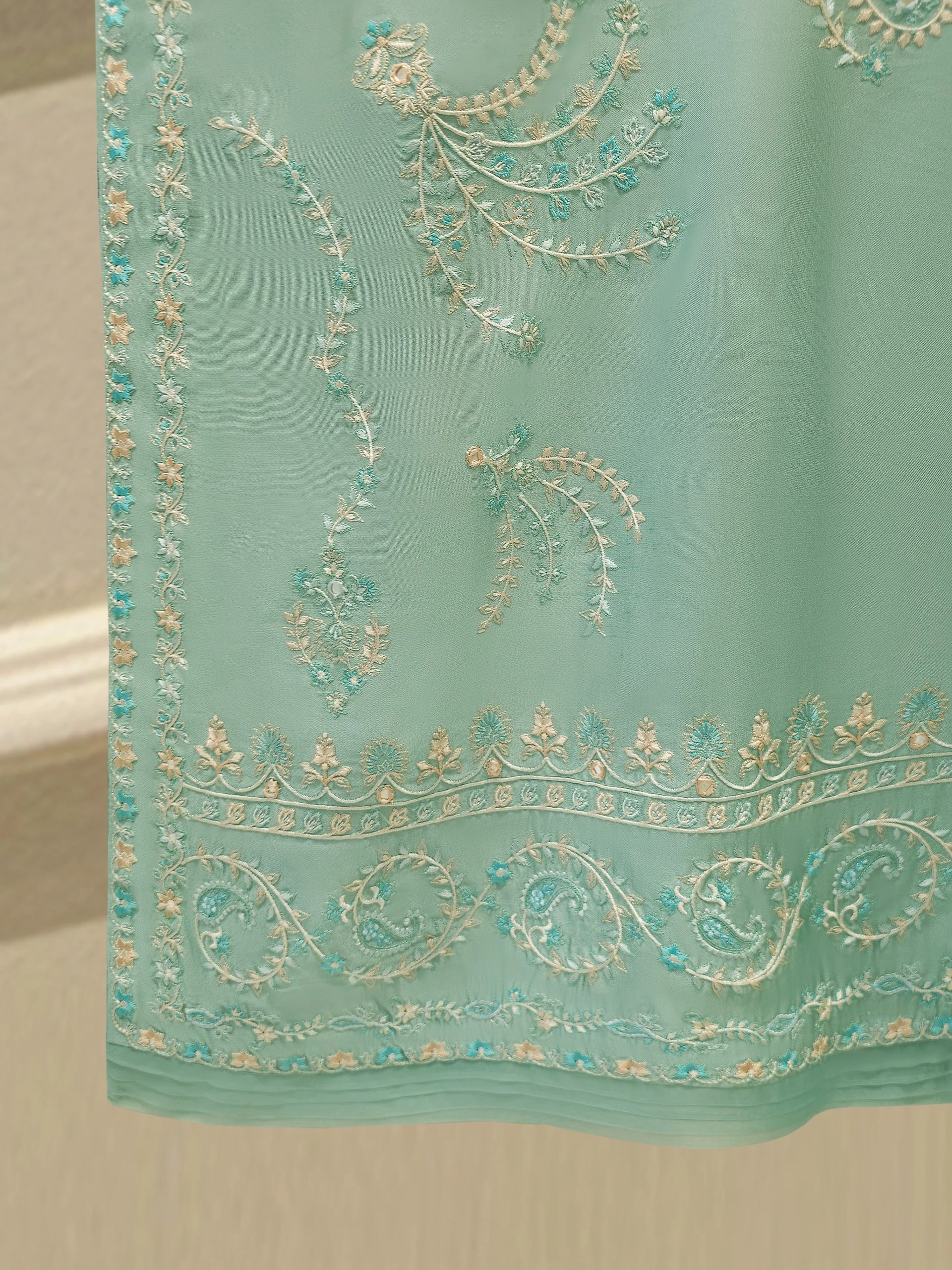 2 Piece- Pure Embroidered Sheesha Silk Suit - Image 5