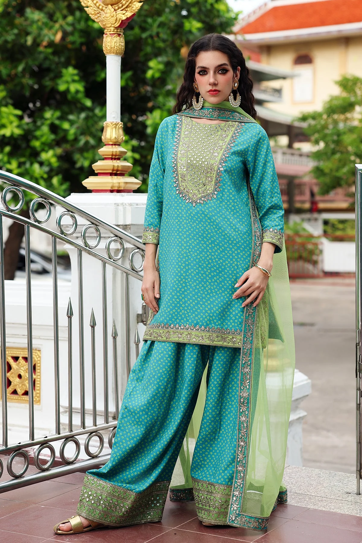 3-PC Embroidered Raw-Silk Suit - Image 5