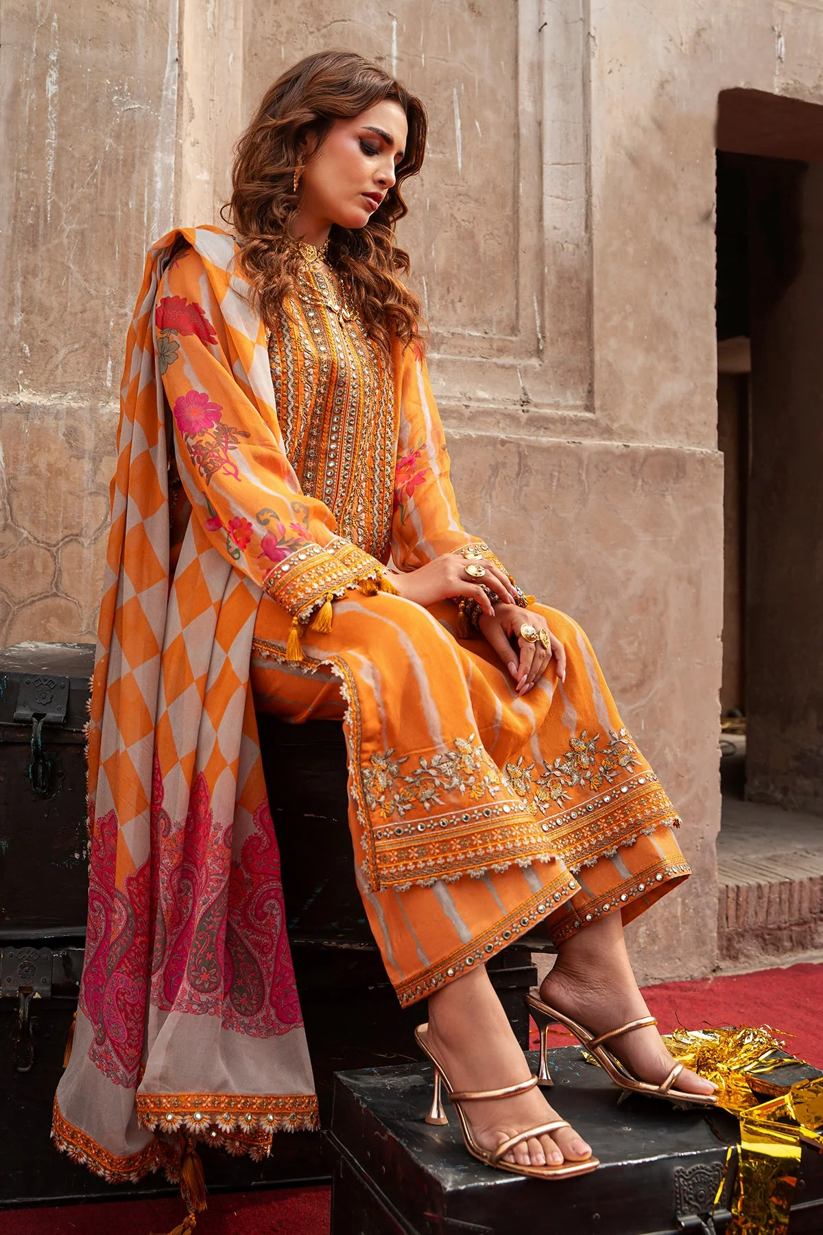 3-pc Unstitched Embroidered Printed Chiffon Collection - Image 7