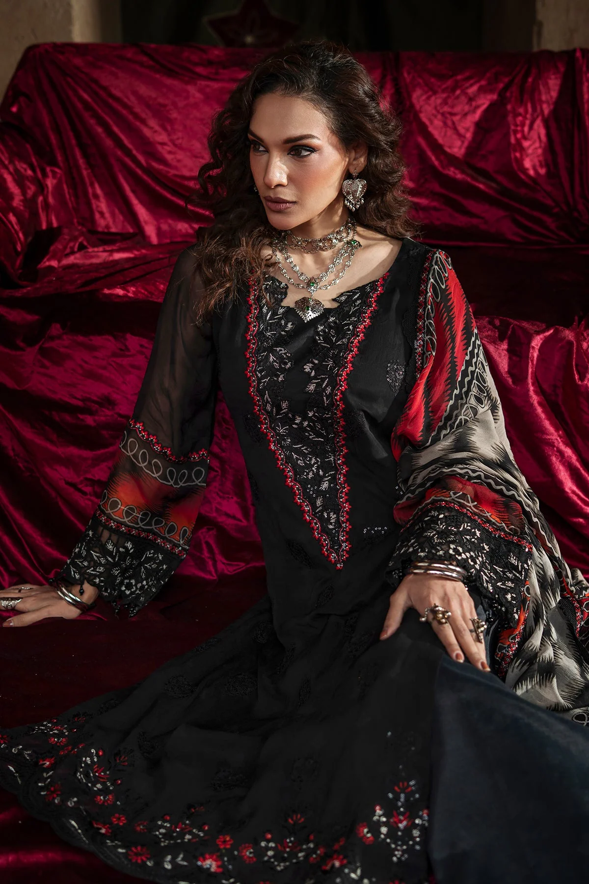 3-pc Unstitched Embroidered Printed Chiffon Collection - Image 7
