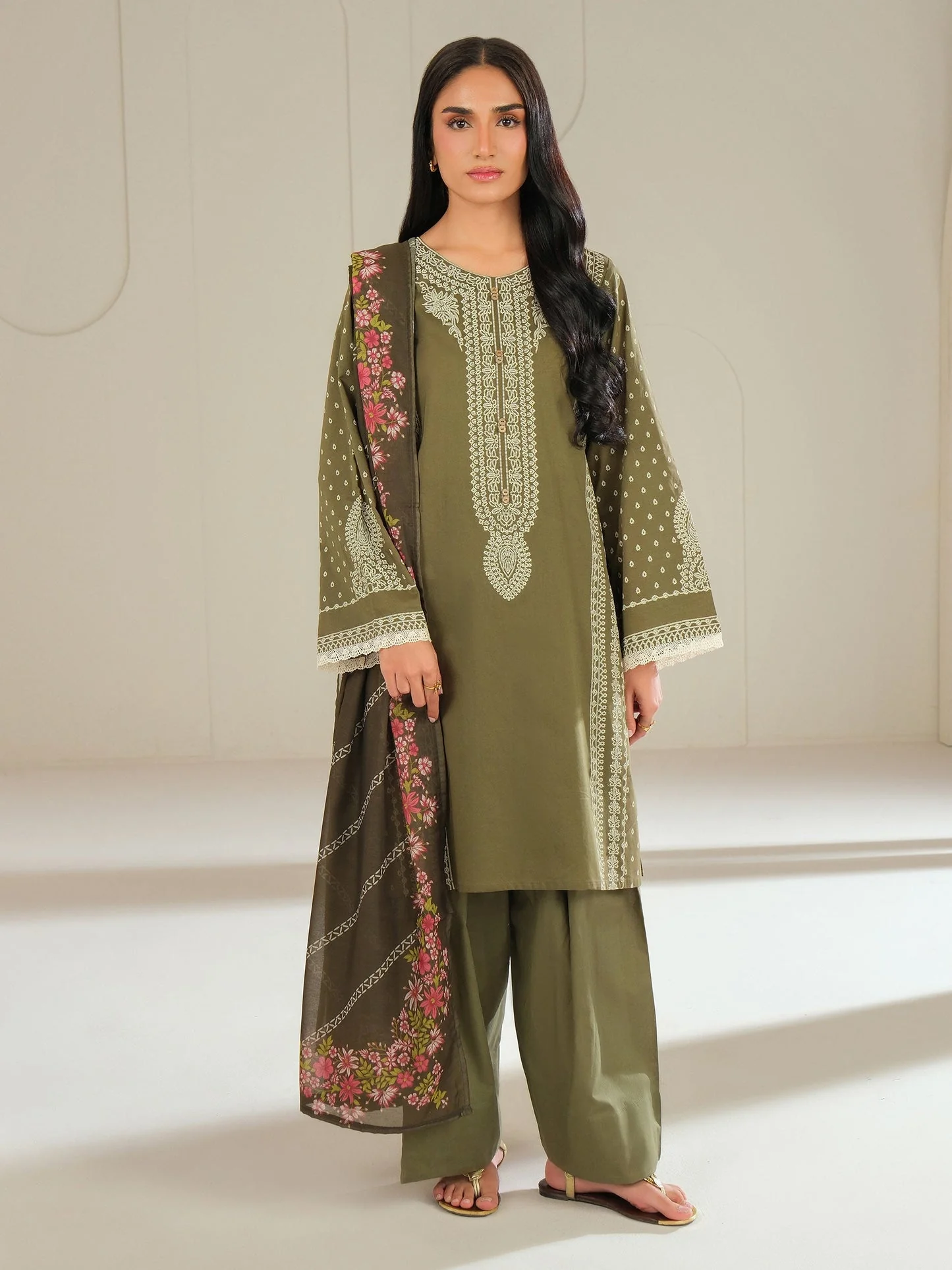 3 Piece Cambric Suit-Paste Print (Unstitched)