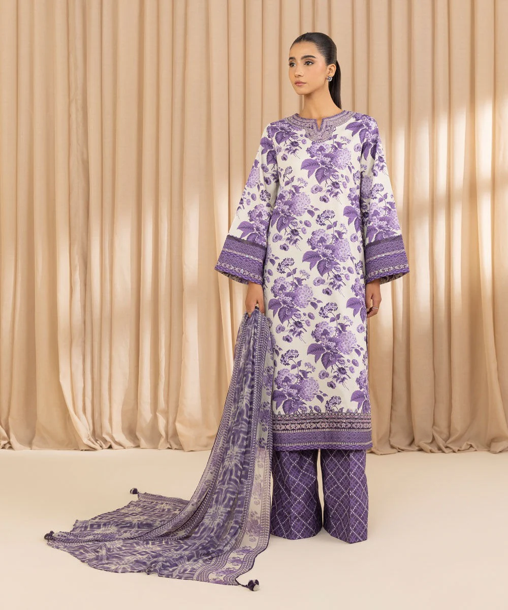 3 Piece - Embroidered Cotton Jacquard Suit