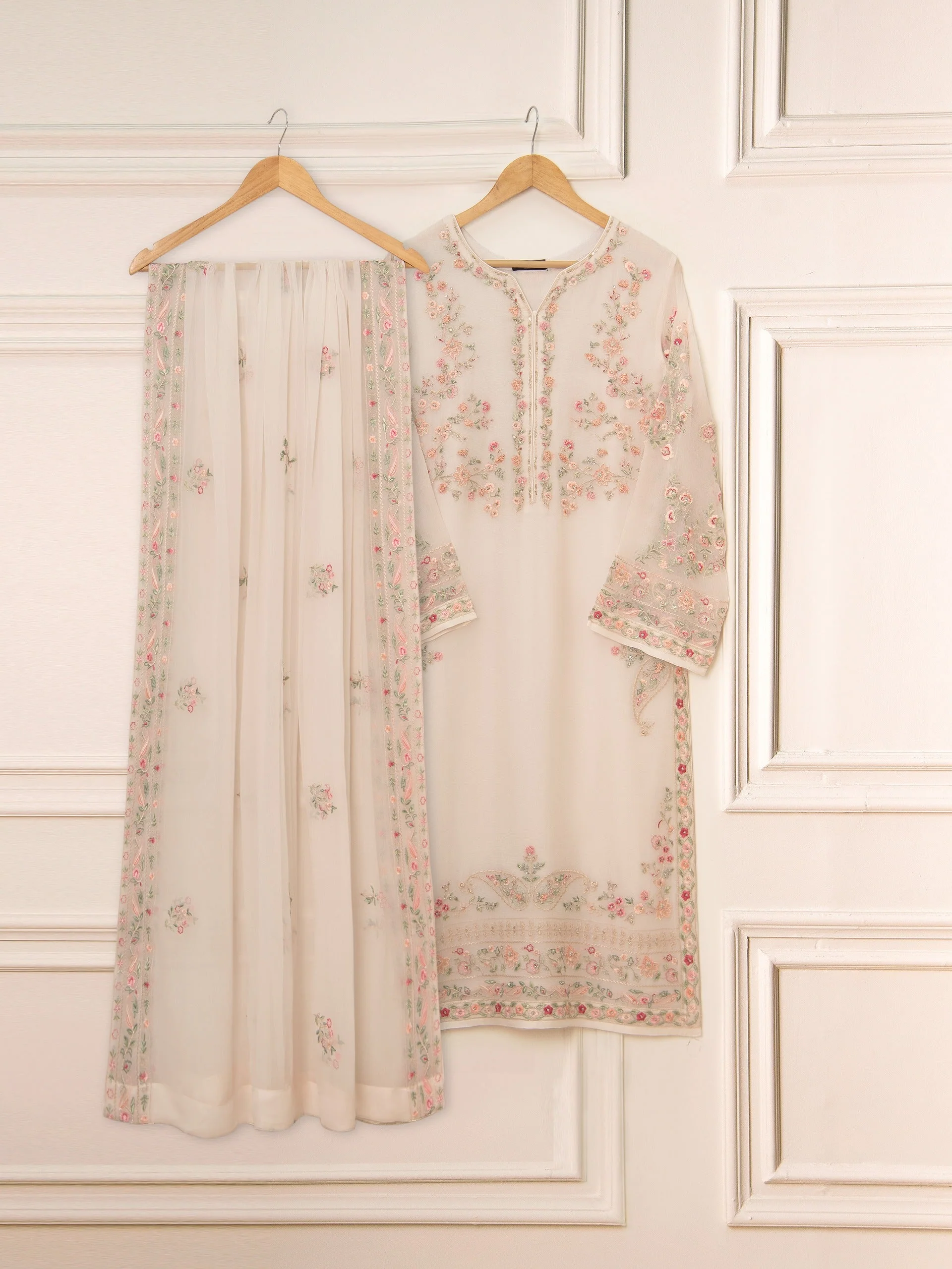 3 Piece - Pure Chiffon Embroidered Suit