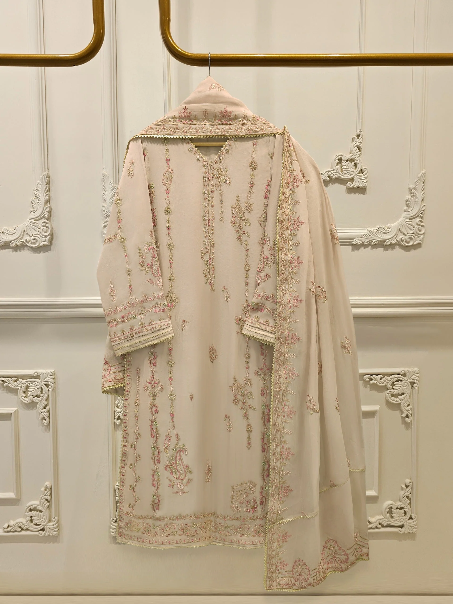3 Piece - Pure Chiffon Embroidered Suit