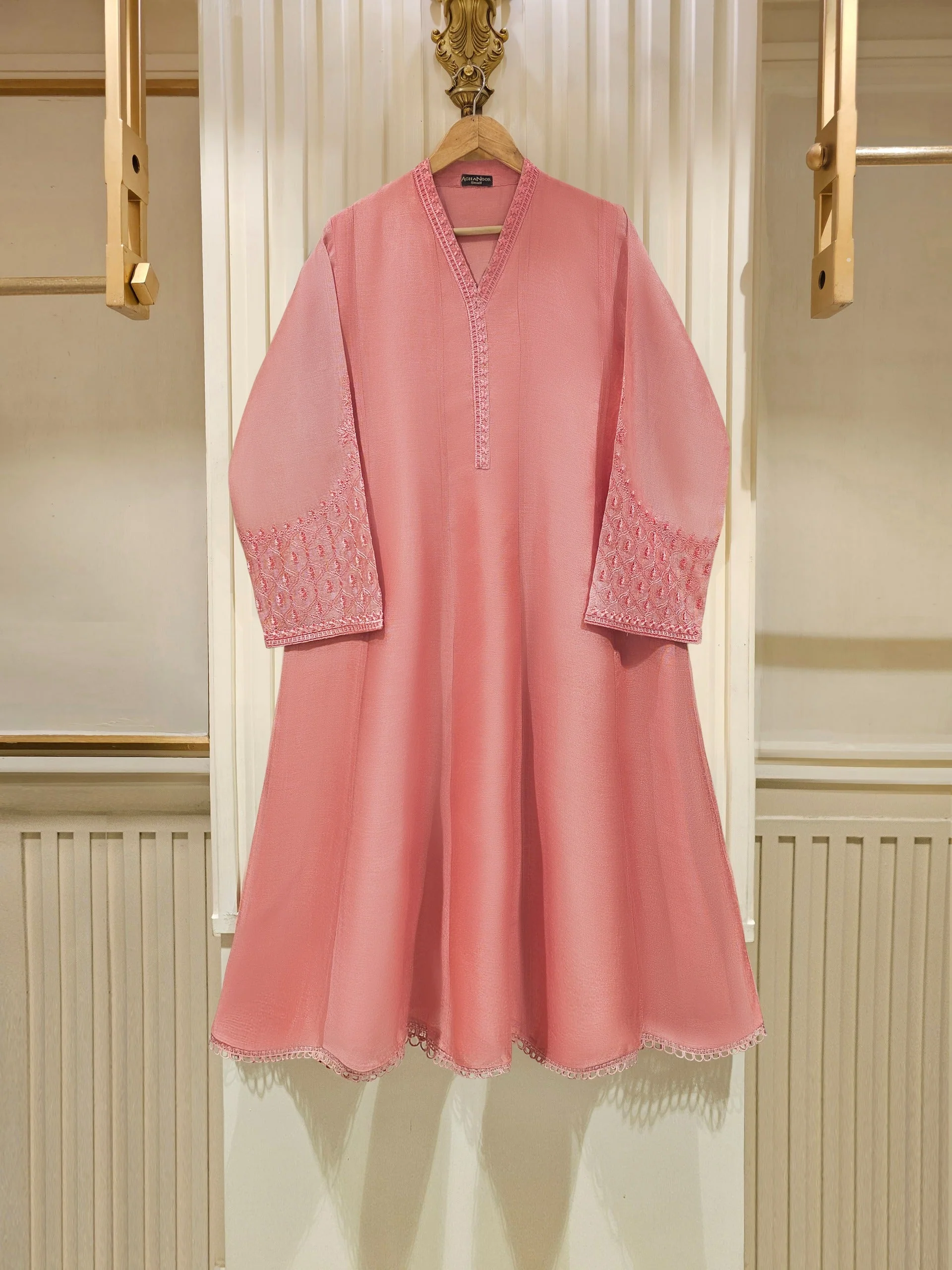 3 Piece - Pure Cotton Net Embroidered Suit - Image 2