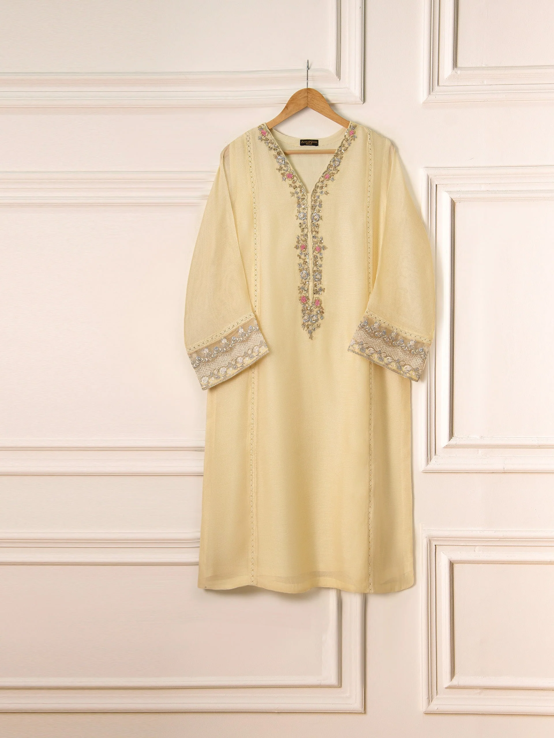 3 Piece - Pure Cotton Net Embroidered Suit - Image 2
