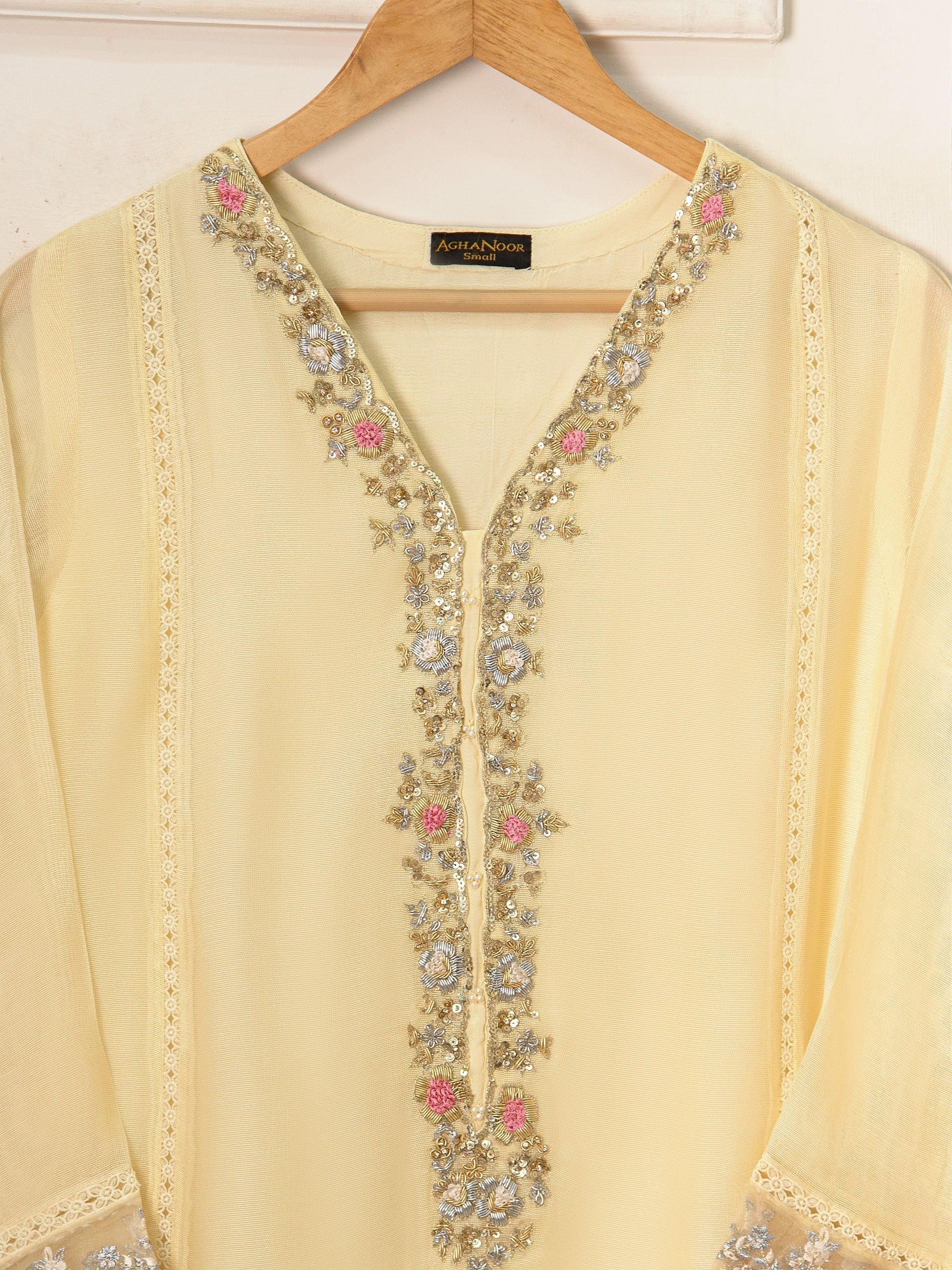 3 Piece - Pure Cotton Net Embroidered Suit - Image 6