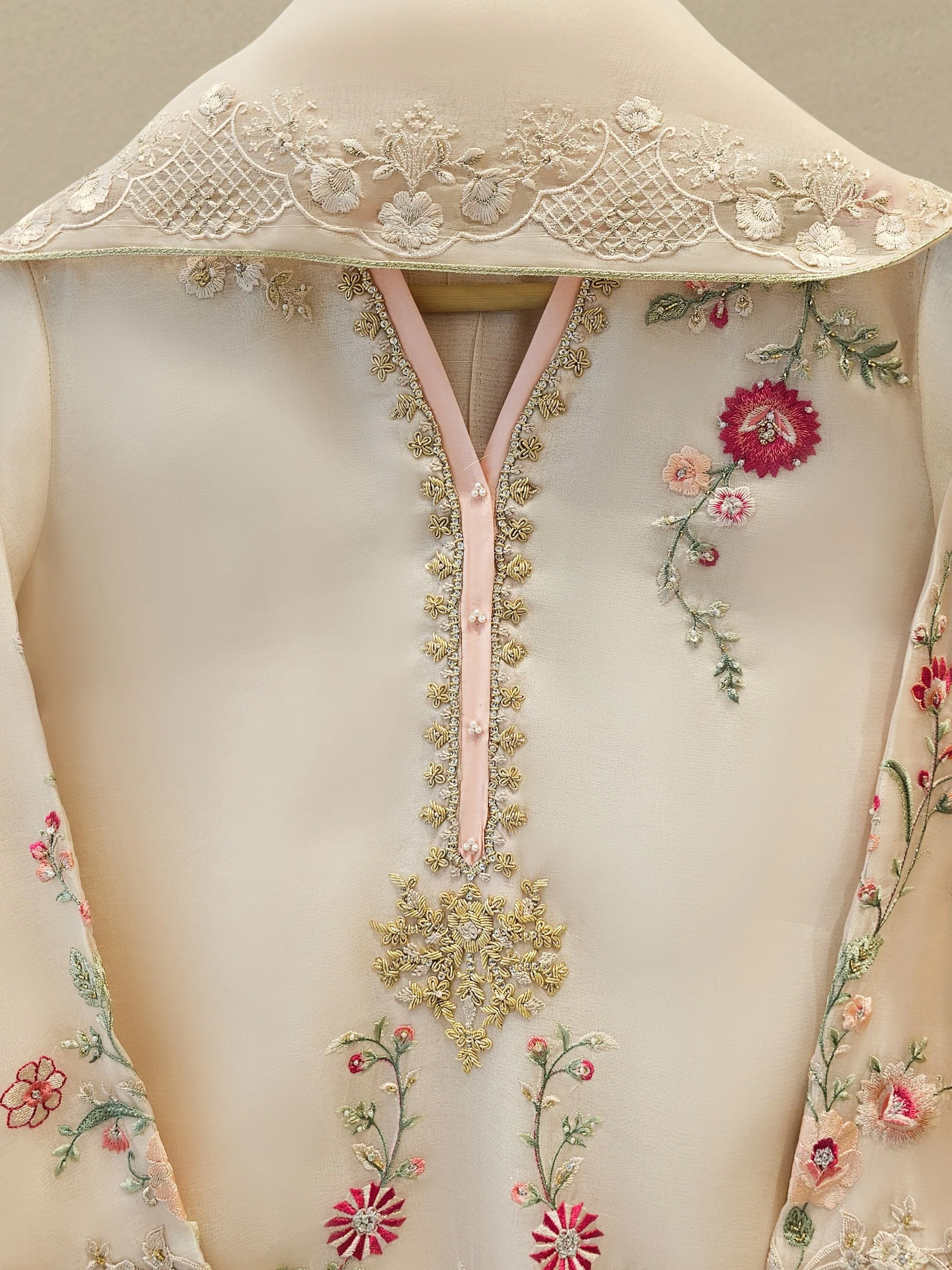 3 Piece - Pure Organza Embroidered Suit - Image 5
