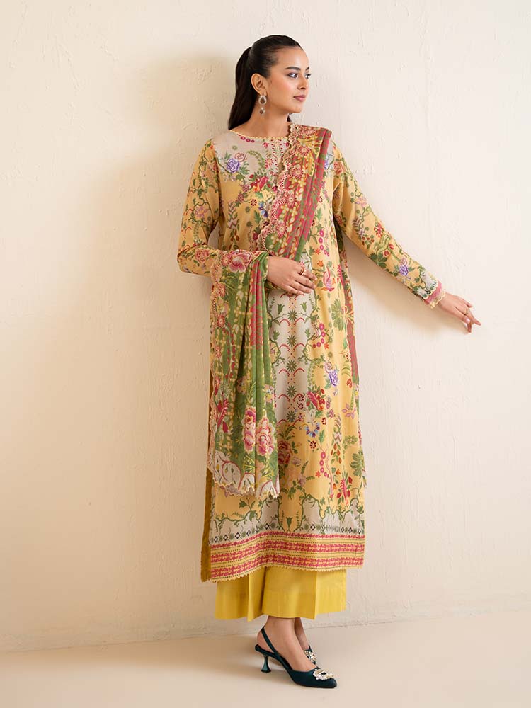 3-Piece Unstitched Embroidered Lawn Suit - Image 4