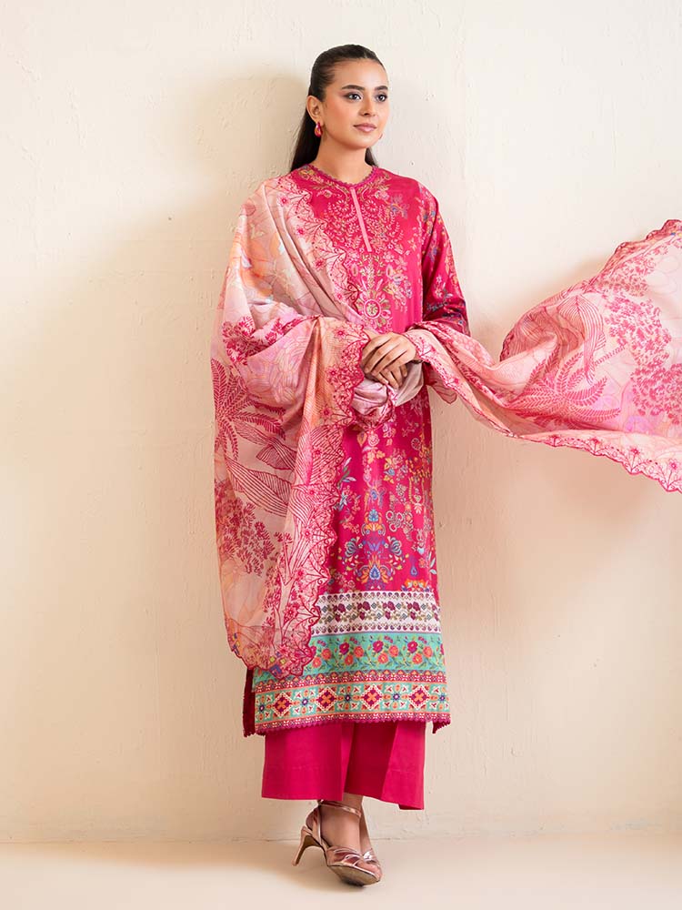 3-Piece Unstitched Embroidered Lawn Suit - Image 4