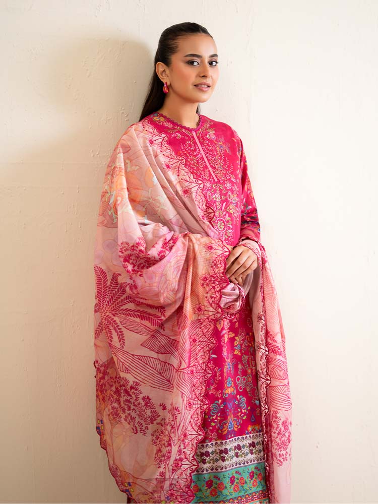 3-Piece Unstitched Embroidered Lawn Suit - Image 5