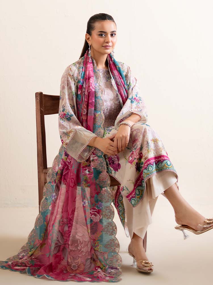 3-Piece Unstitched Embroidered Lawn Suit - Image 4