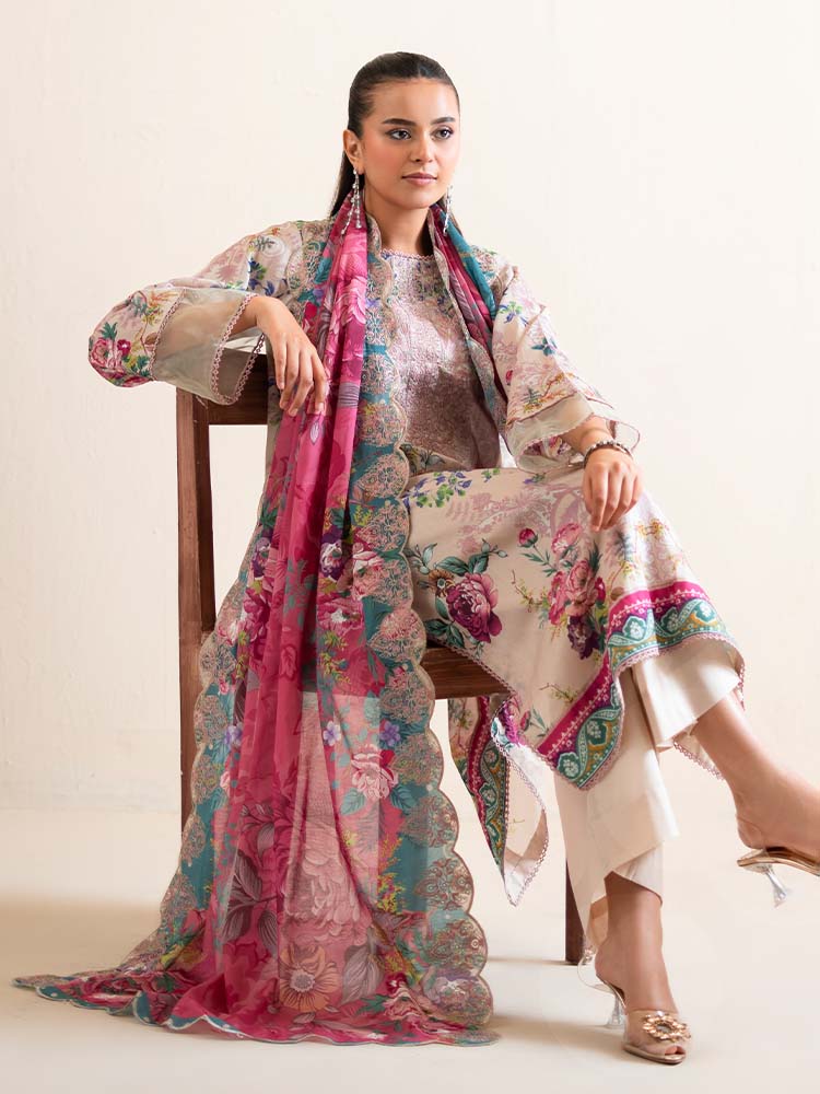 3-Piece Unstitched Embroidered Lawn Suit - Image 5