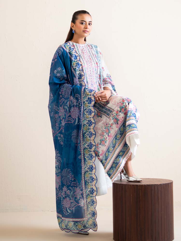 3-Piece Unstitched Embroidered Lawn Suit - Image 4
