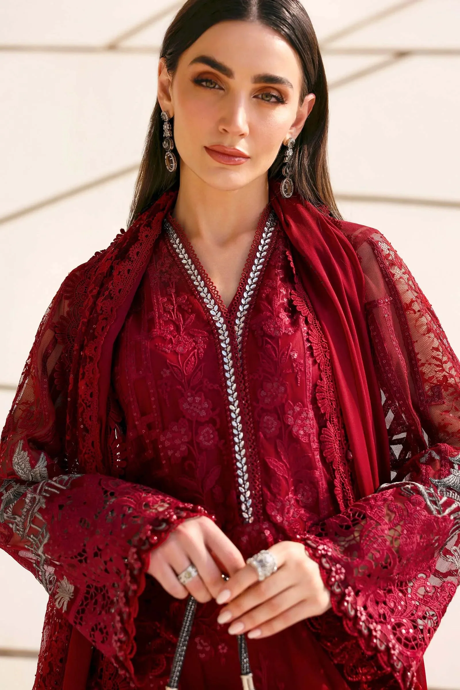 3 Piece Unstitched Embroidered Net Suit - Image 10