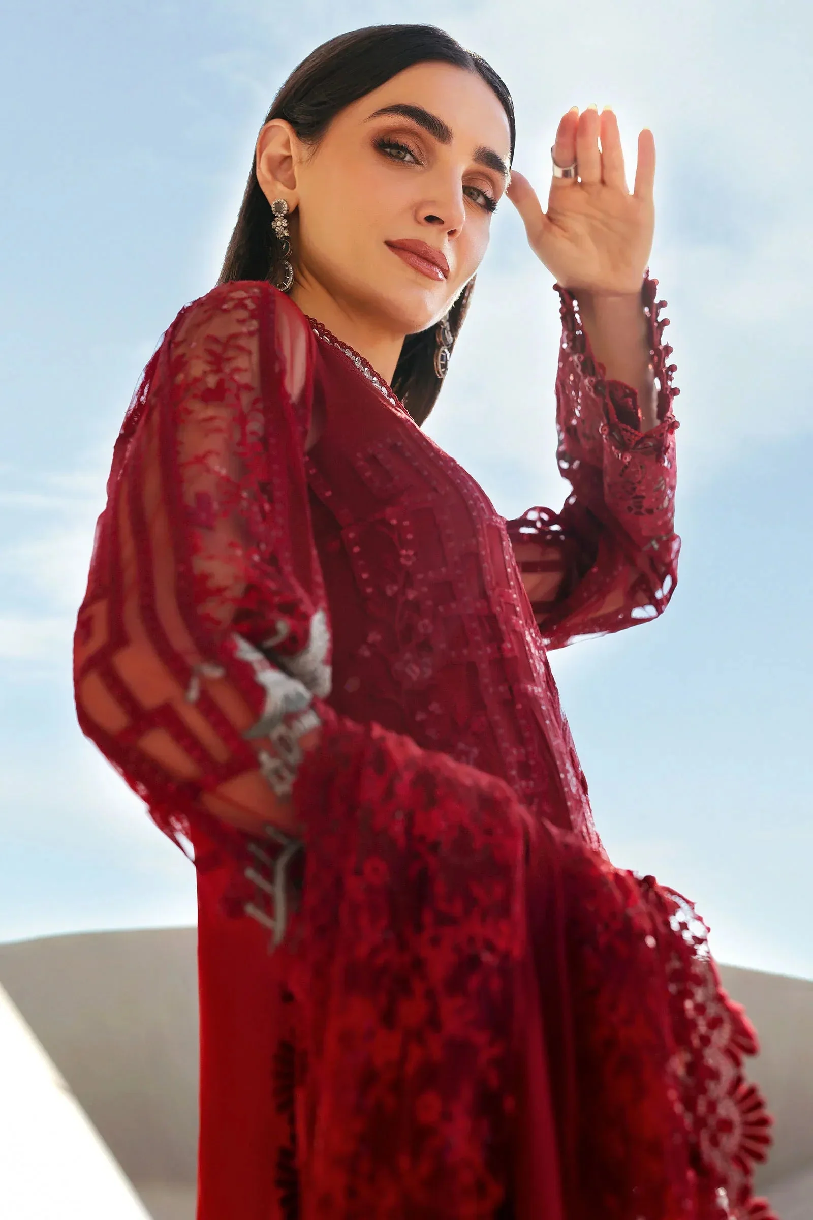 3 Piece Unstitched Embroidered Net Suit - Image 11