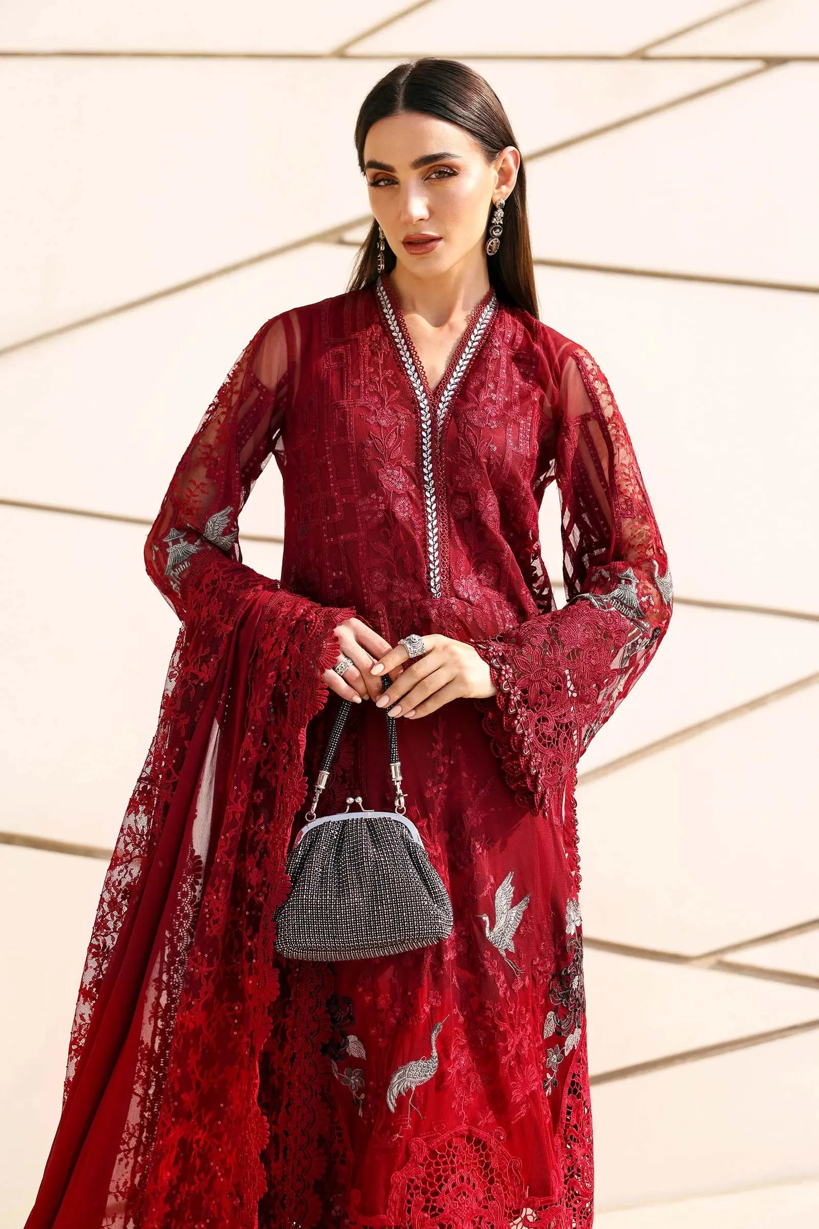 3 Piece Unstitched Embroidered Net Suit - Image 3