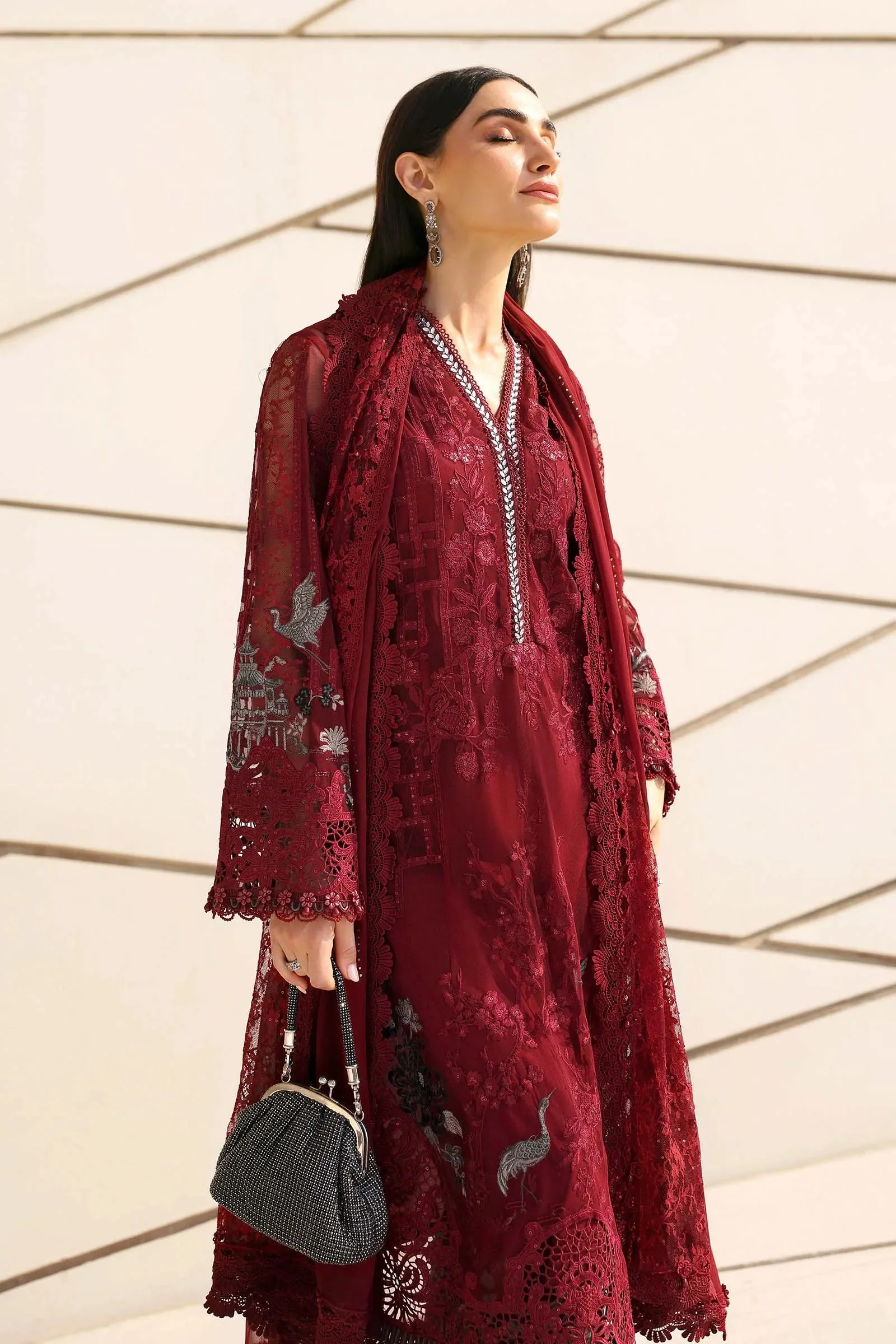 3 Piece Unstitched Embroidered Net Suit - Image 4