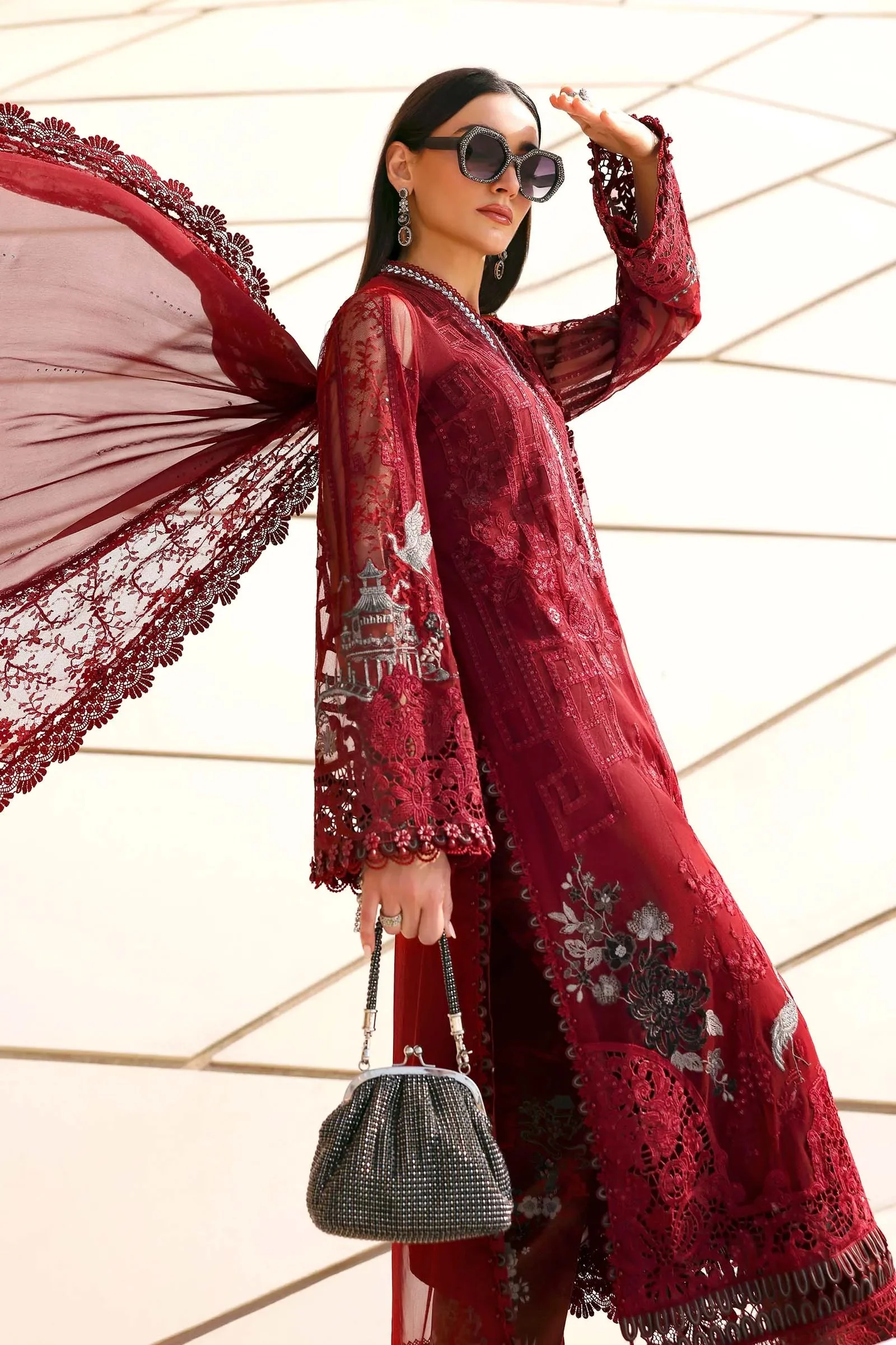 3 Piece Unstitched Embroidered Net Suit - Image 5