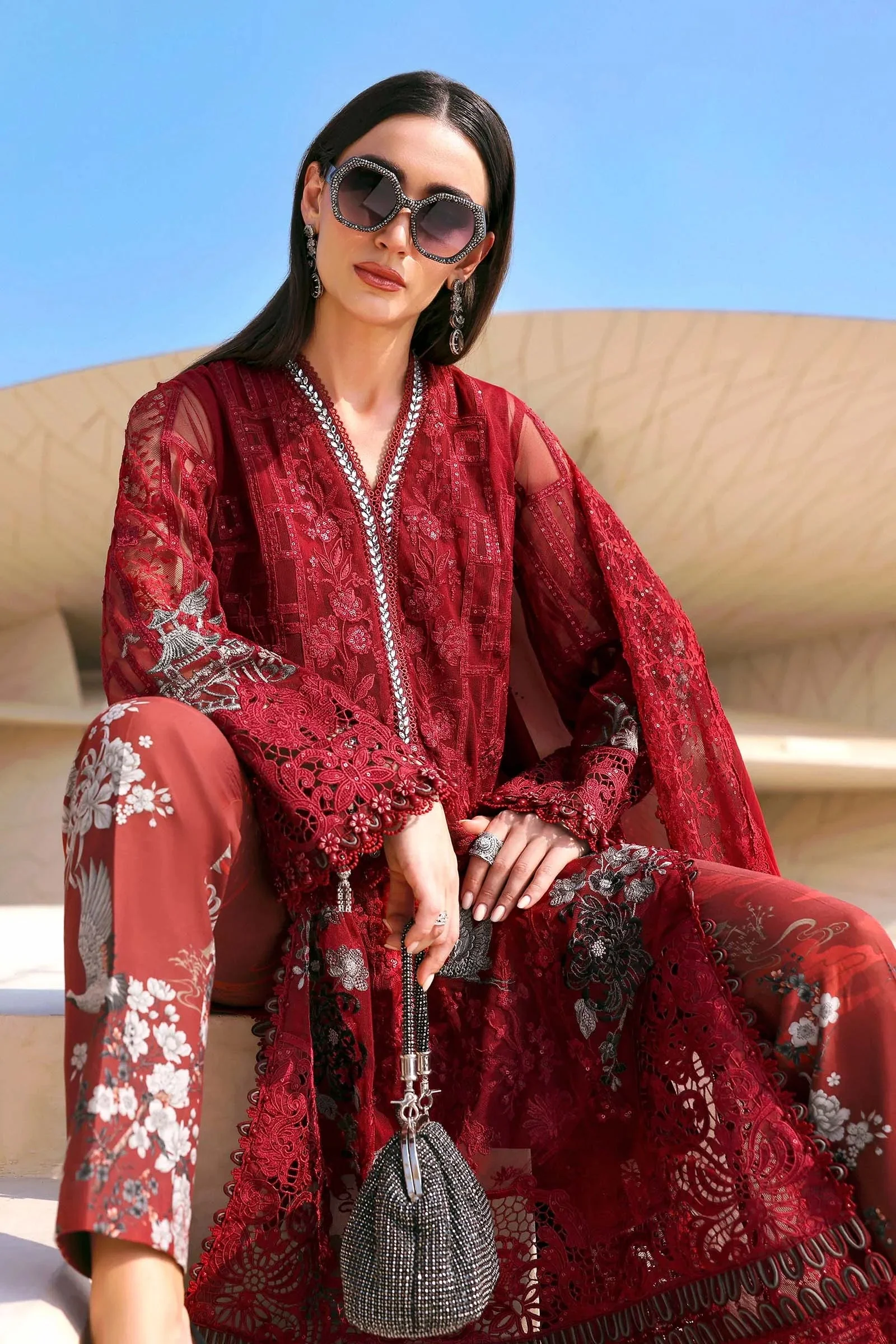 3 Piece Unstitched Embroidered Net Suit - Image 6