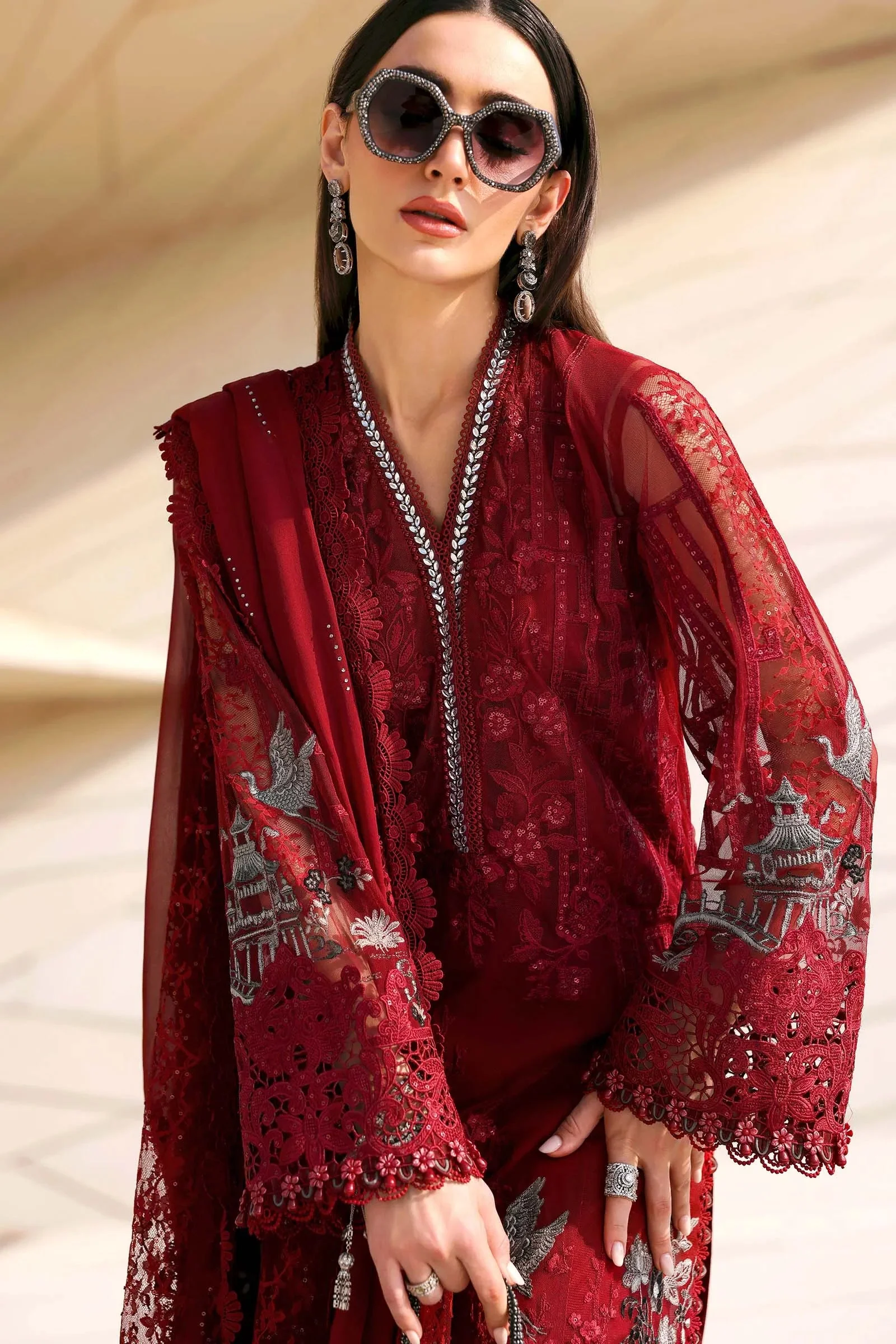 3 Piece Unstitched Embroidered Net Suit - Image 8