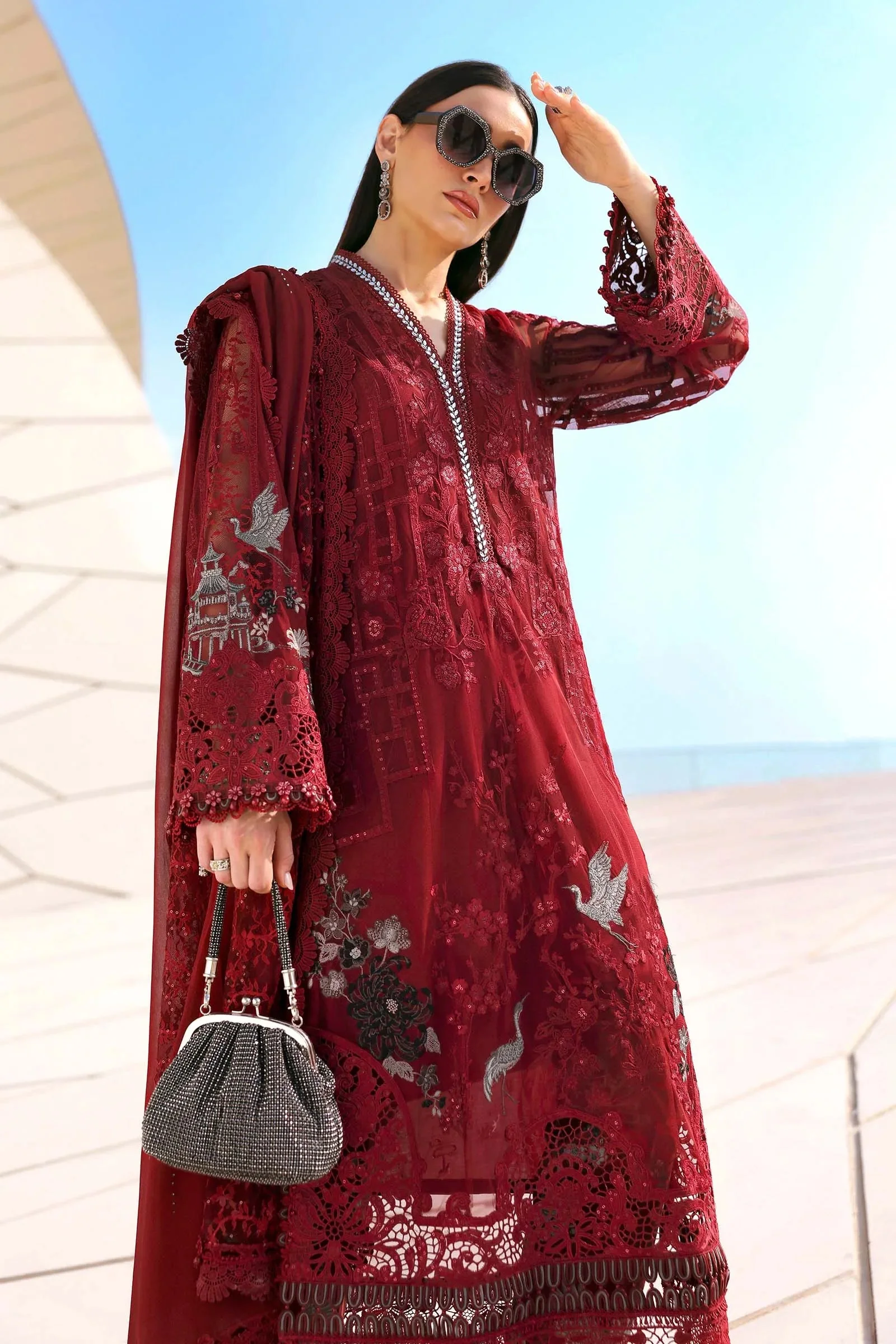 3 Piece Unstitched Embroidered Net Suit - Image 9