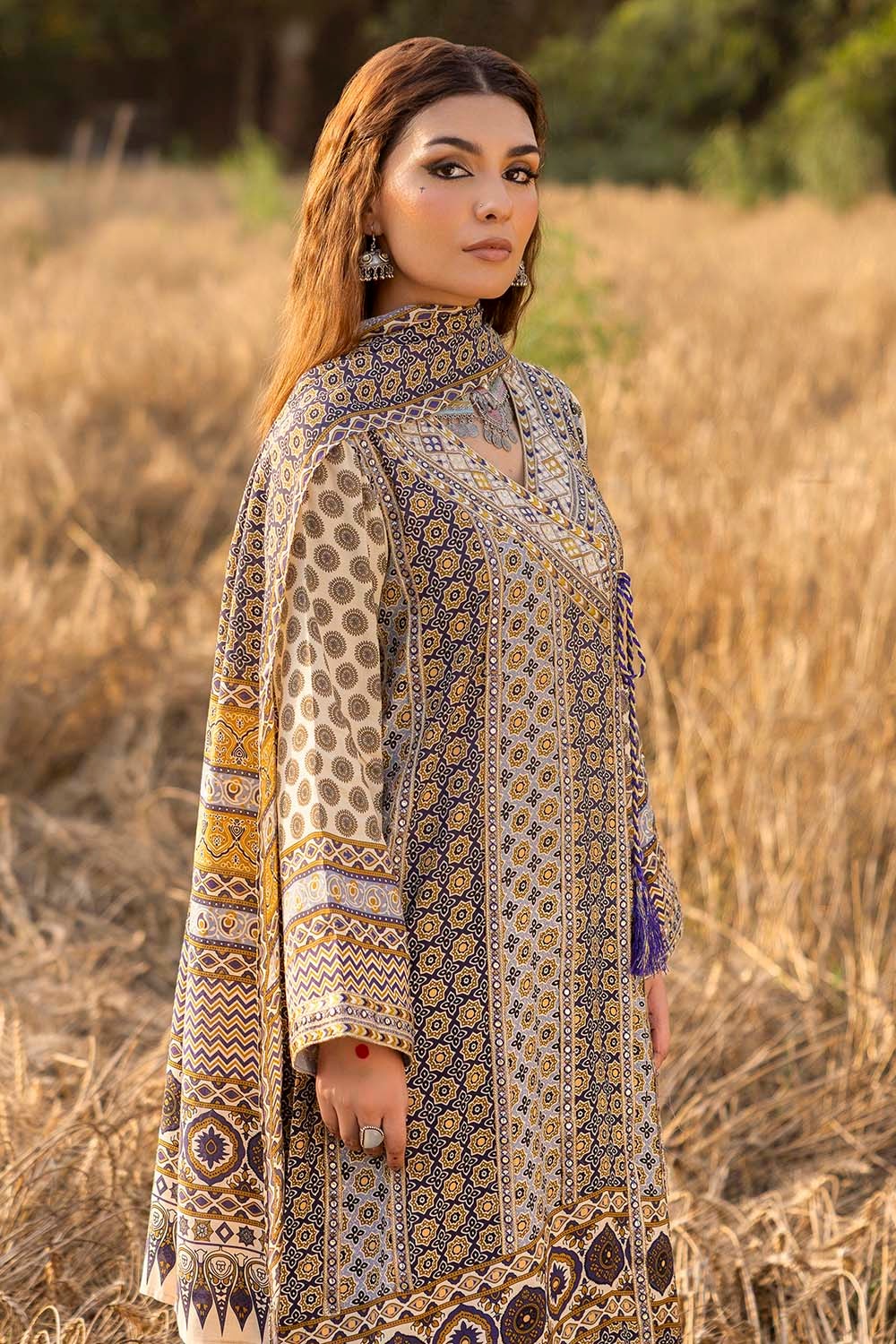 3 Piece Unstitched Embroidered Raw Silk Printed Suit - Image 3