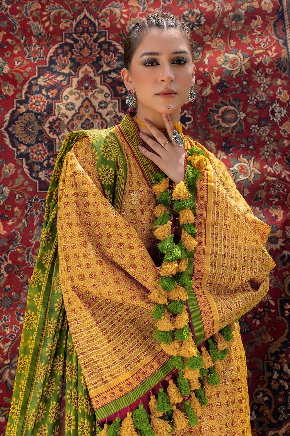 3 Piece Unstitched Gold Printed Lawn Suit - Image 3