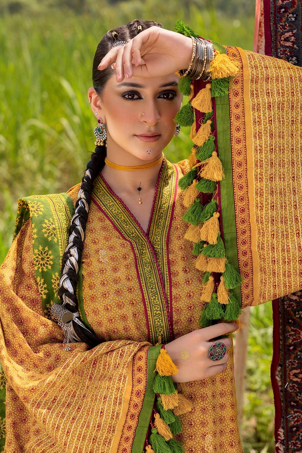 3 Piece Unstitched Gold Printed Lawn Suit - Image 4