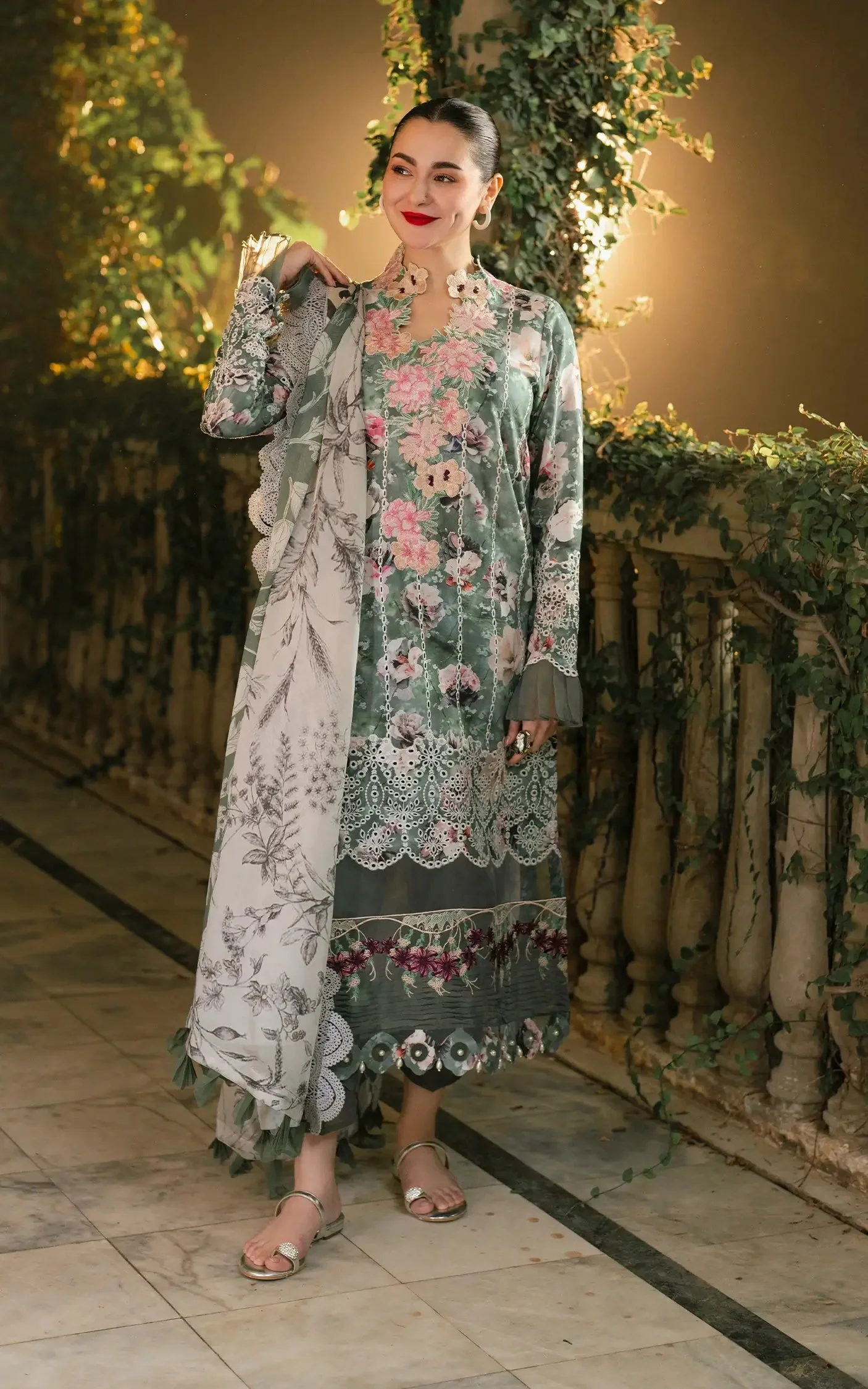 Chikankari digital printed lawn