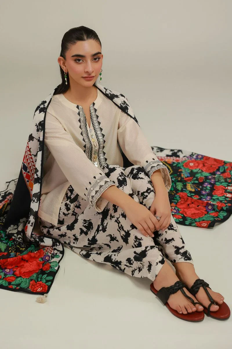 Embroidered | Cotton Dobby White Embroidered 3pc - Image 3