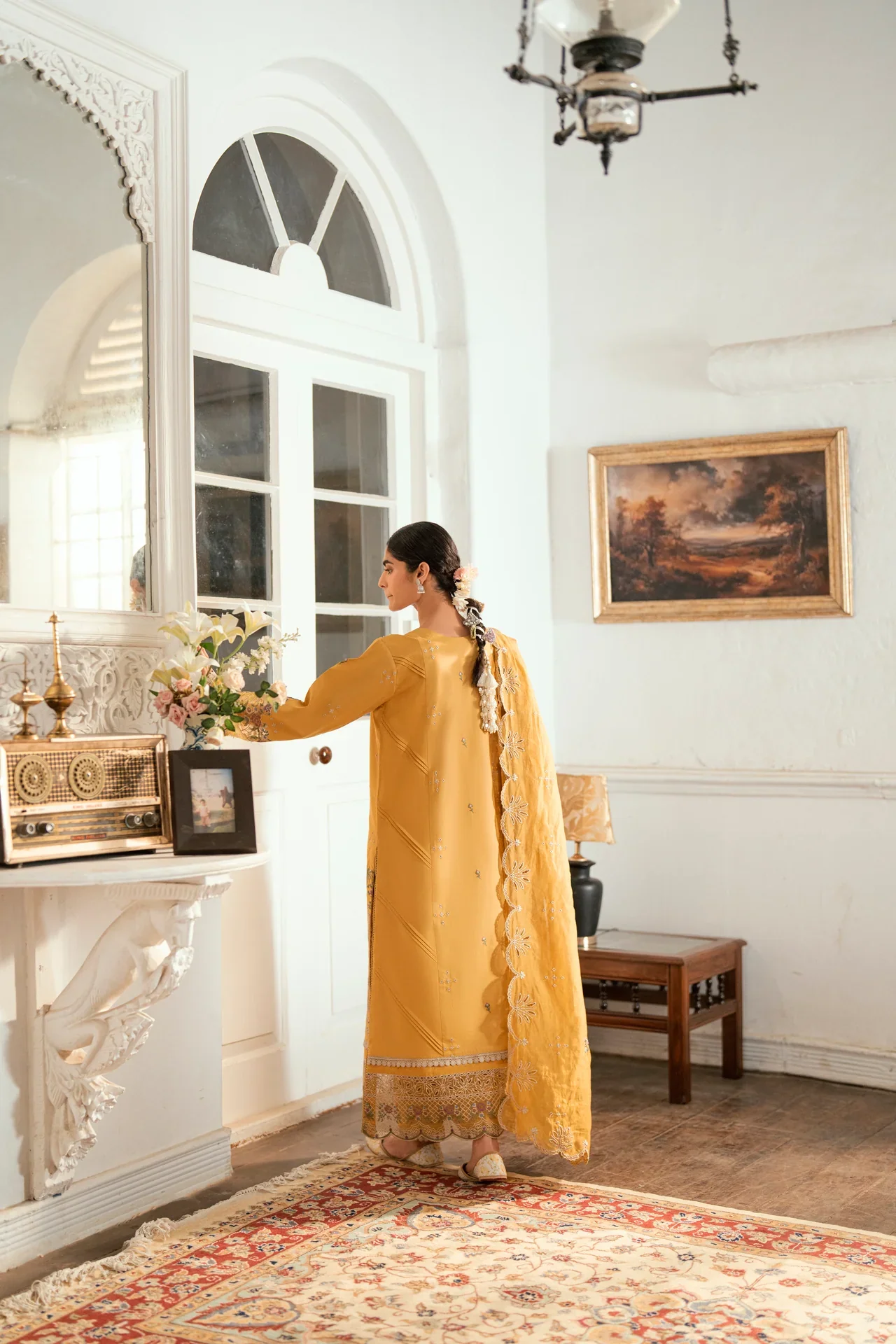 Embroidered Cotton Net 3-Piece Suit - Image 2