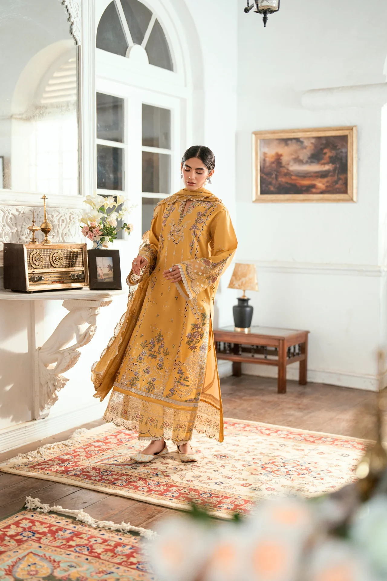 Embroidered Cotton Net 3-Piece Suit - Image 3