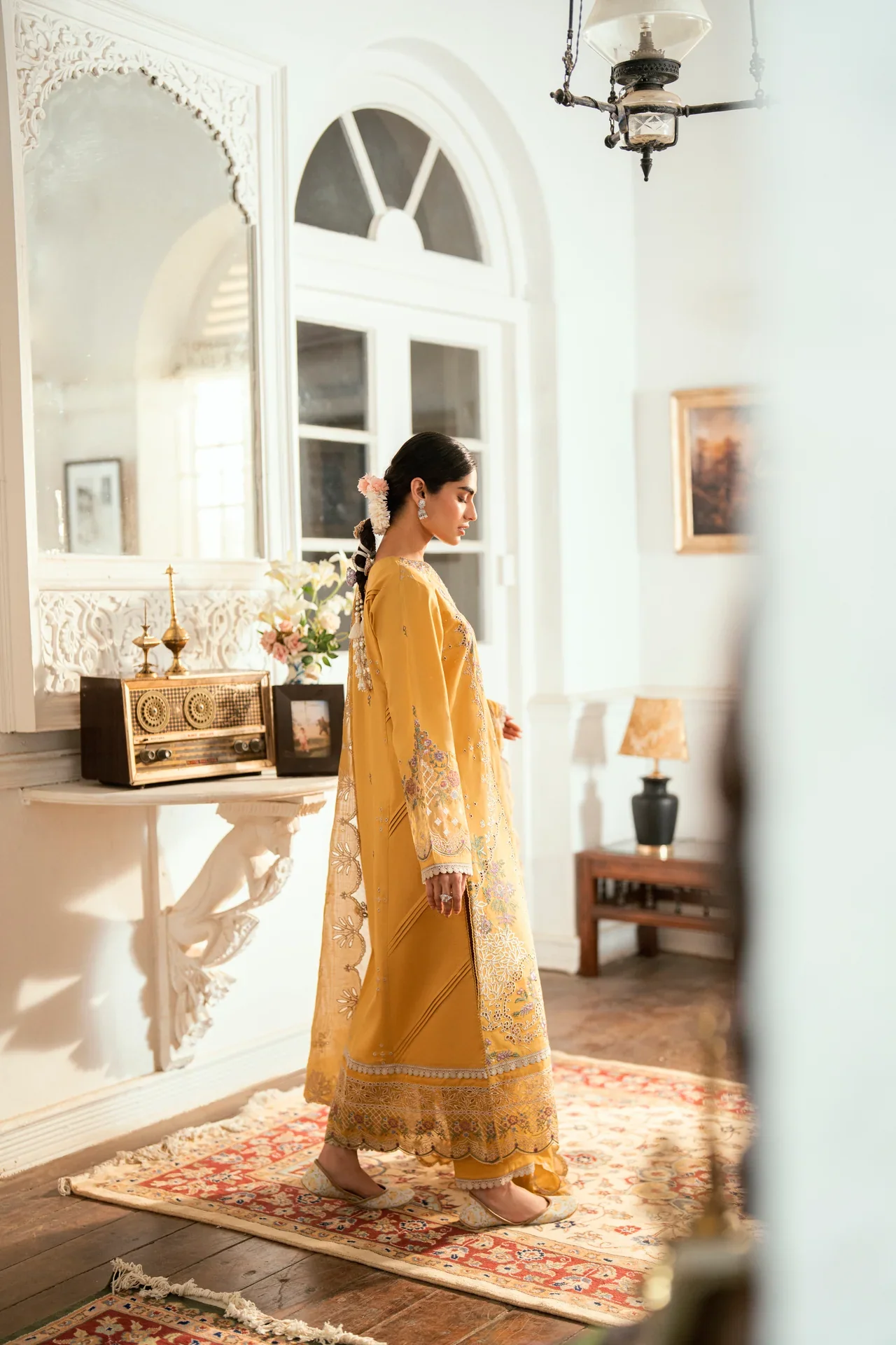 Embroidered Cotton Net 3-Piece Suit - Image 4