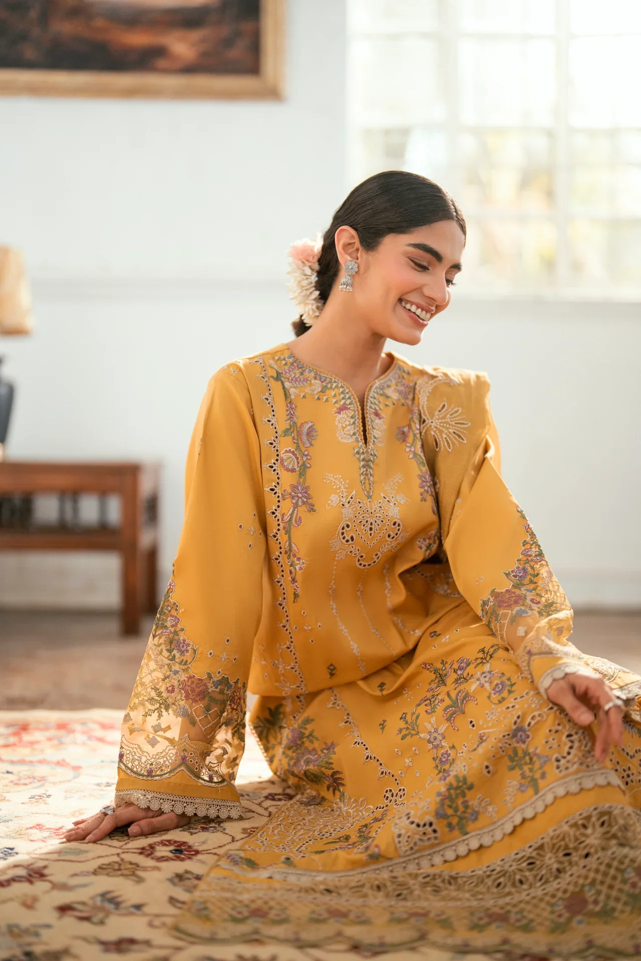 Embroidered Cotton Net 3-Piece Suit - Image 6