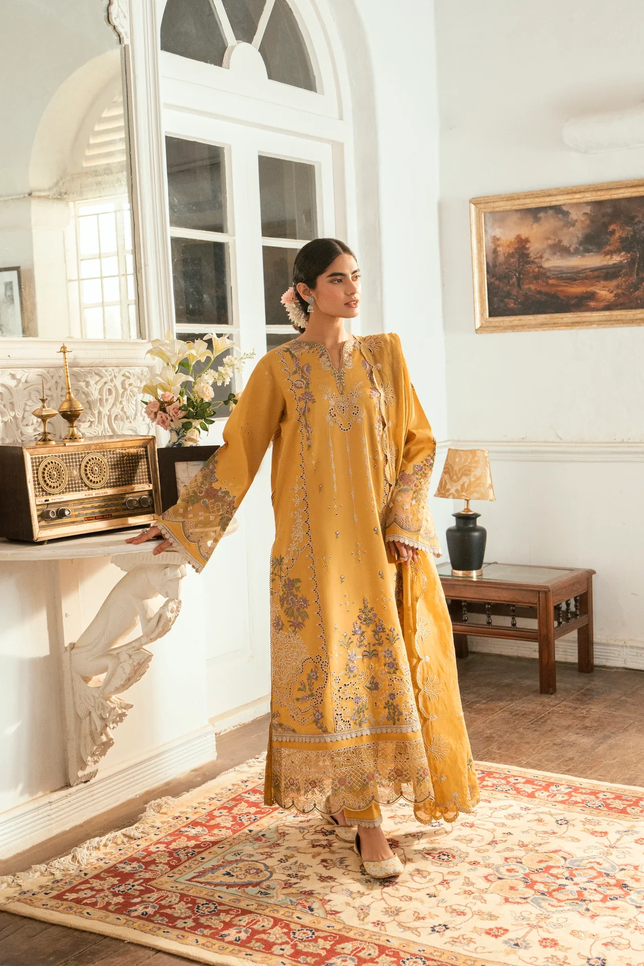 Embroidered Cotton Net 3-Piece Suit - Image 7