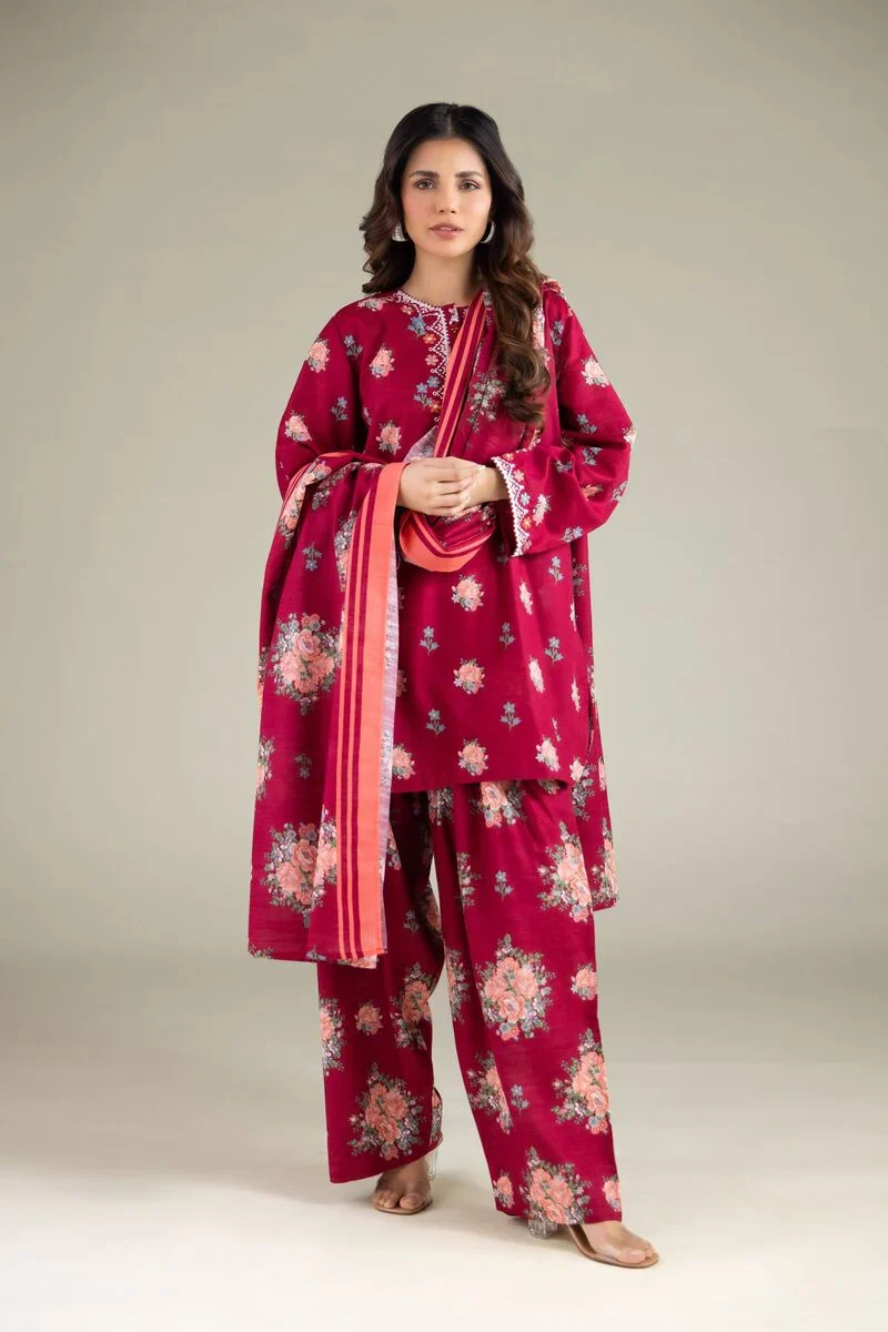 Embroidered | Textured Cotton Floral Threadwork 3 Piece