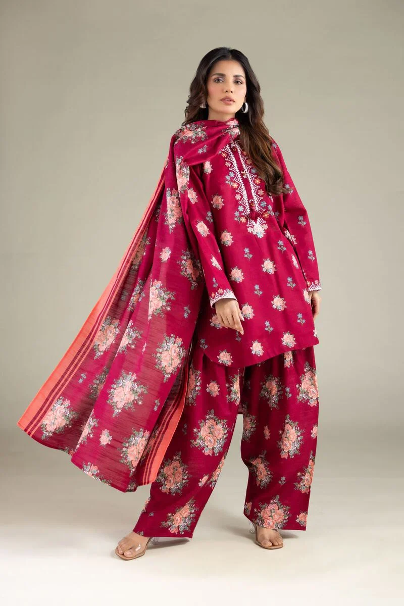 Embroidered | Textured Cotton Floral Threadwork 3 Piece - Image 5