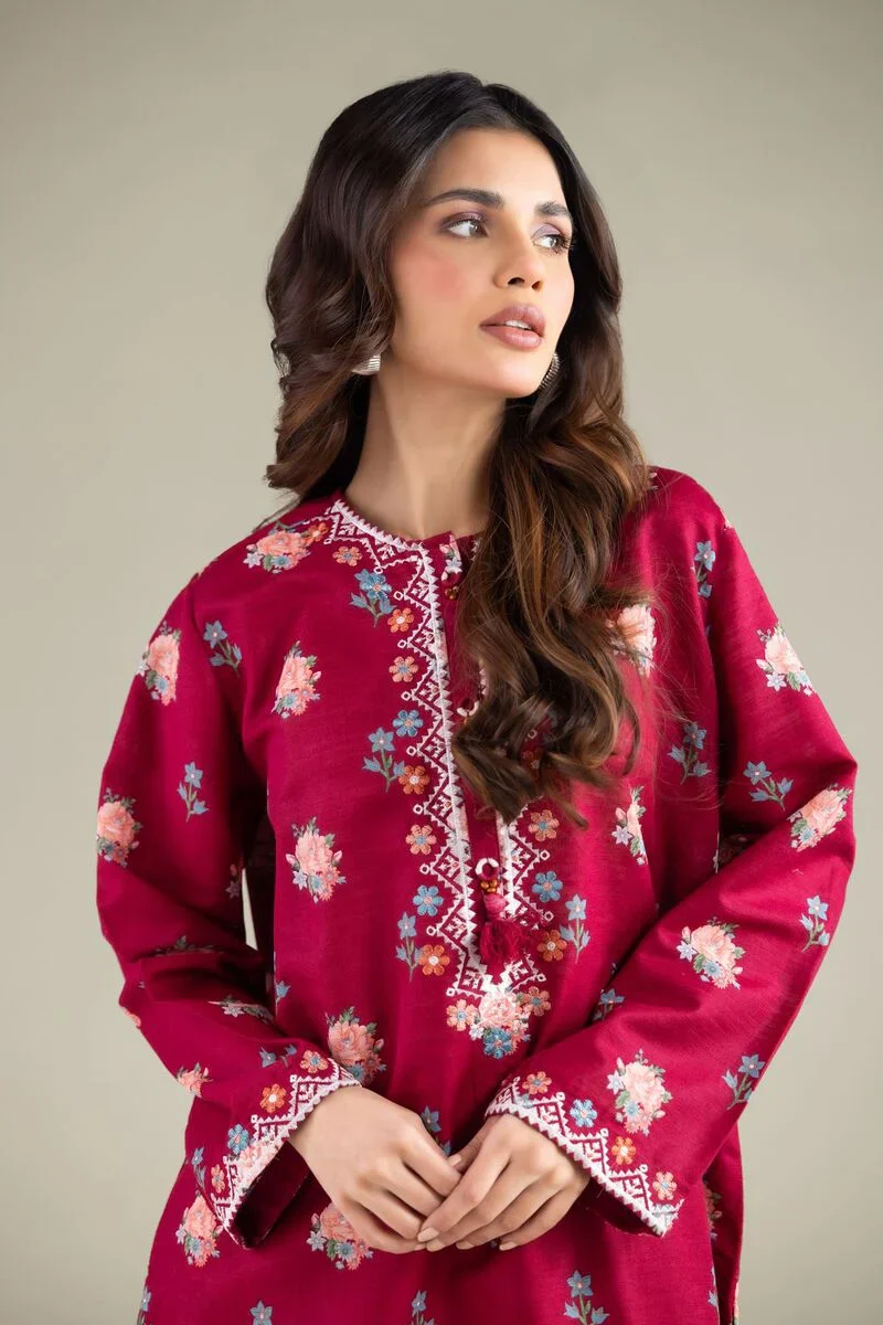 Embroidered | Textured Cotton Floral Threadwork 3 Piece - Image 8