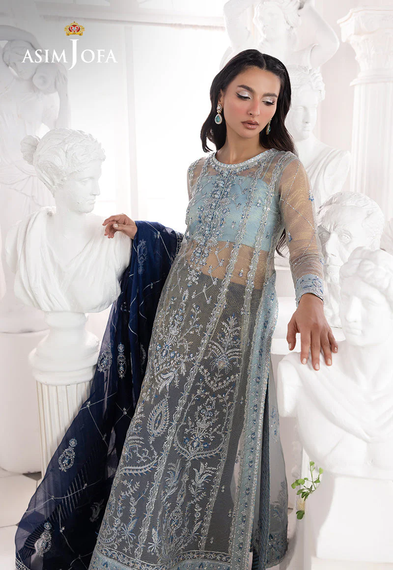 EMBROIDERED ZARI CHECK NET UNSTITCHED 3 PCS - Image 3