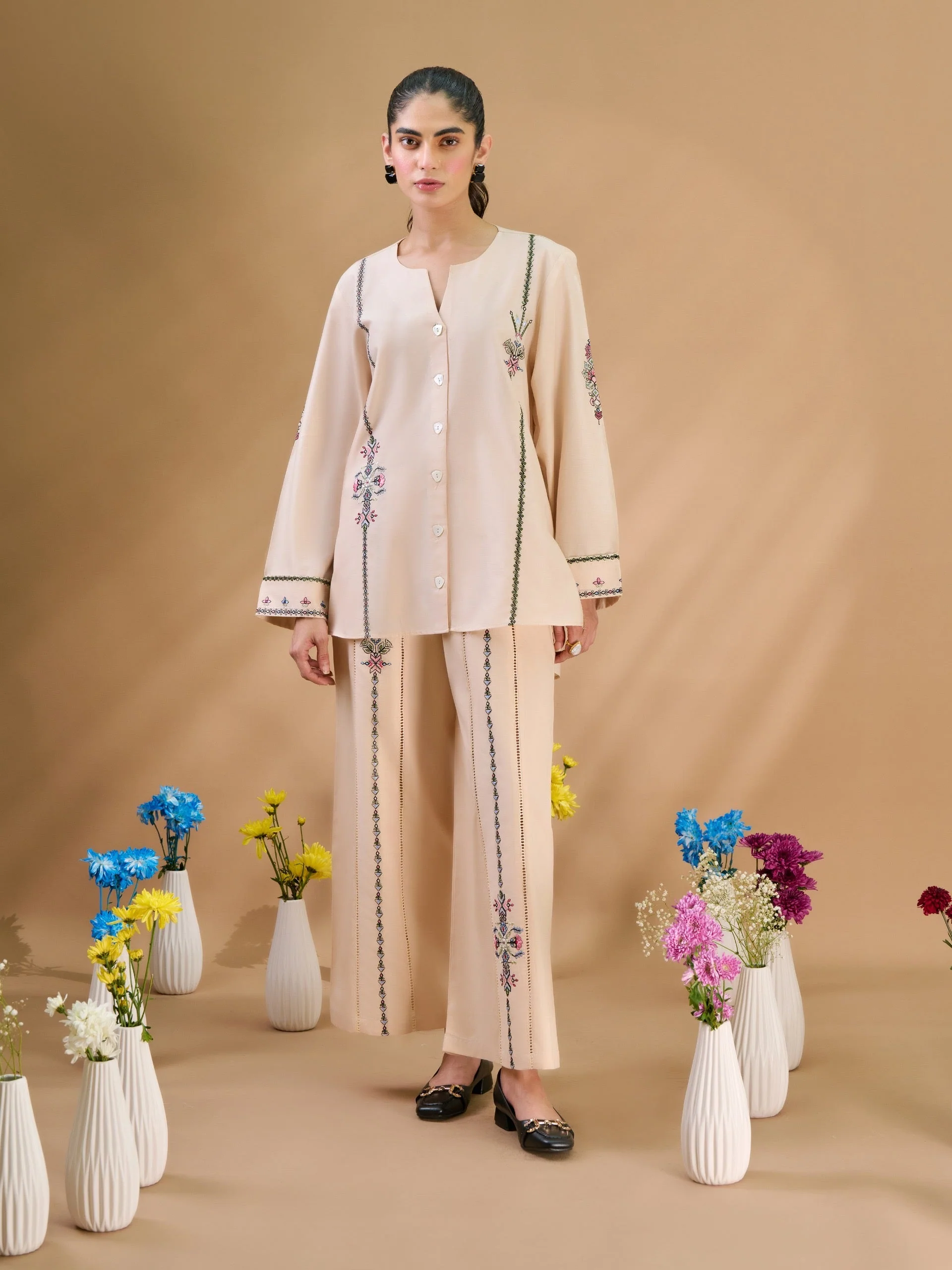 2 Piece - Embroidered Cambric Suit