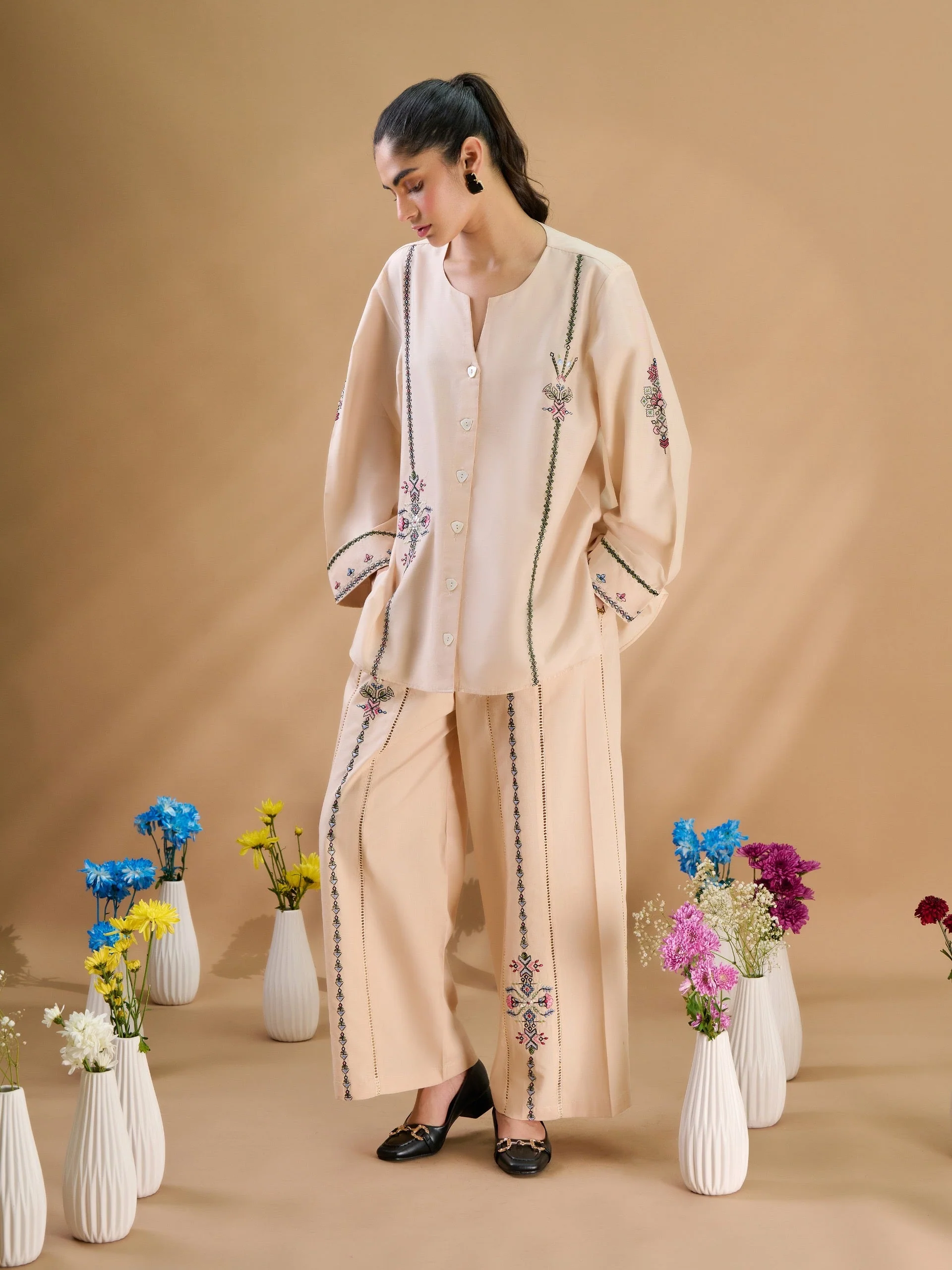 2 Piece - Embroidered Cambric Suit - Image 2
