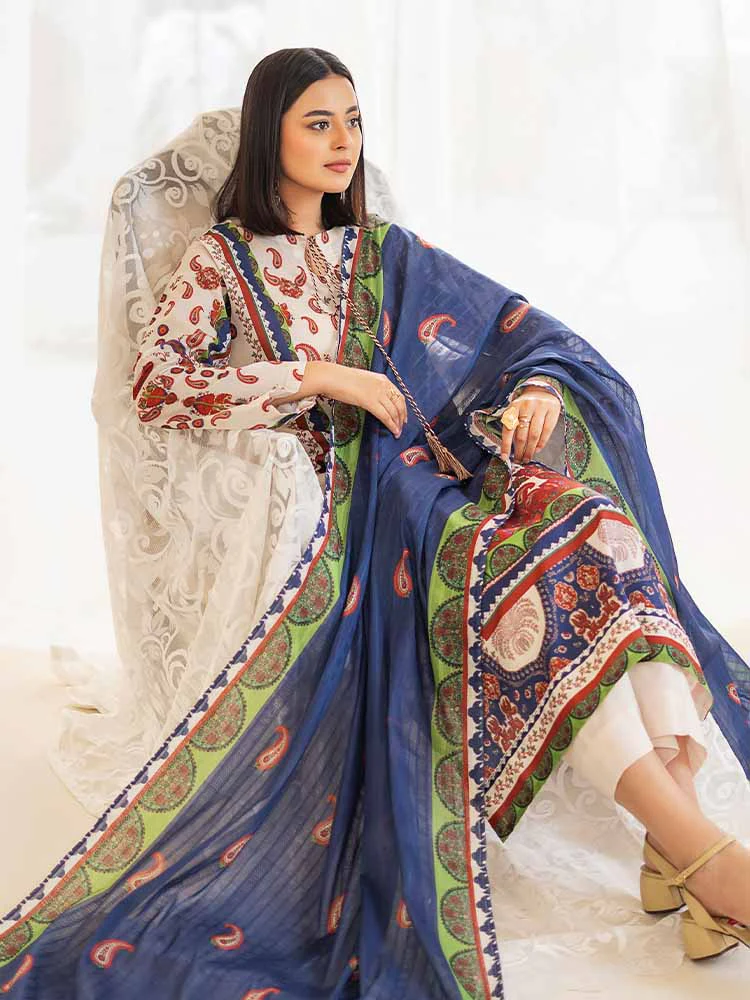 POPLIN 3-Piece Unstitched Digital Printed Lawn Suit - Image 4