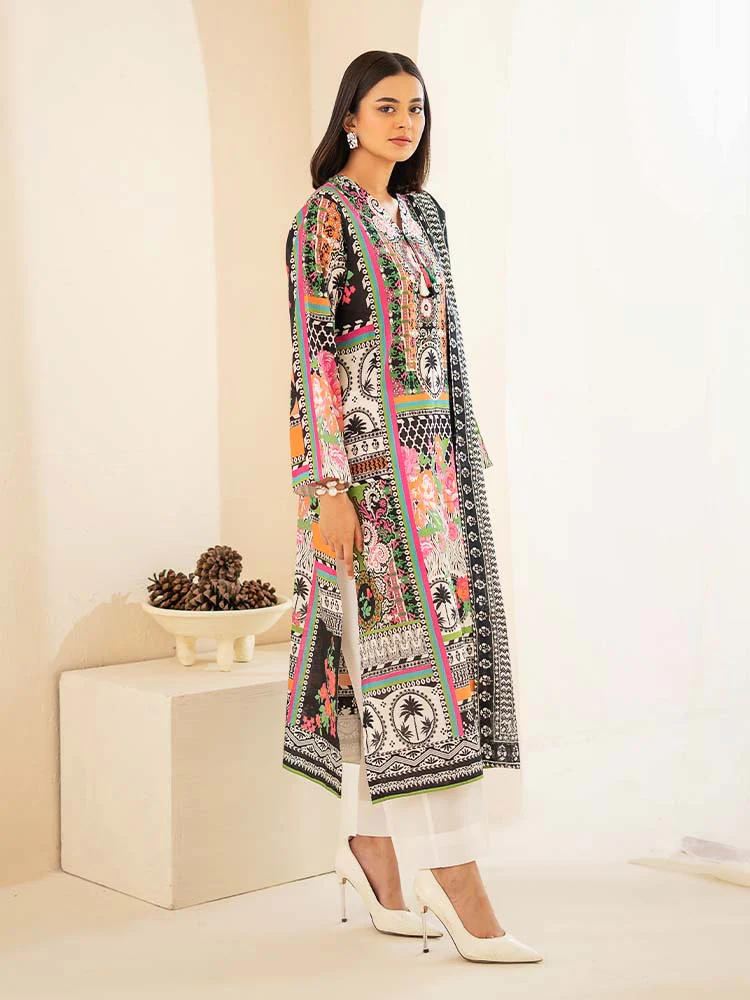 POPLIN 3-Piece Unstitched Digital Printed Lawn Suit - Image 3