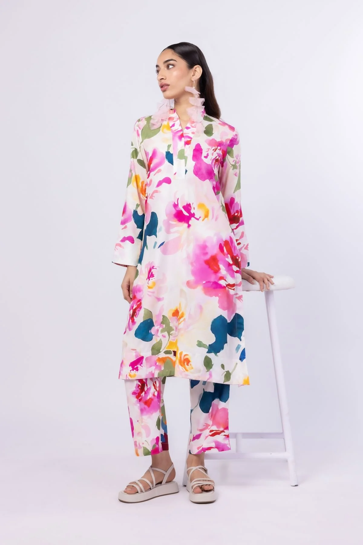 Printed | Viscose Plain Weave Kurta with Dupatta - Image 3