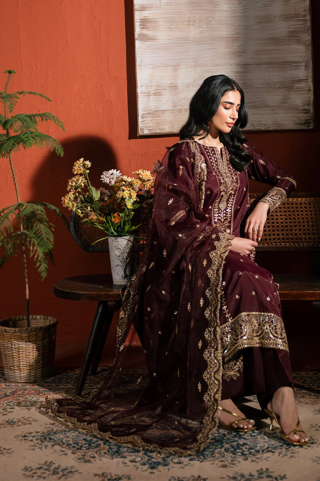 Raw Silk Embroidered Dress Pret - Image 3