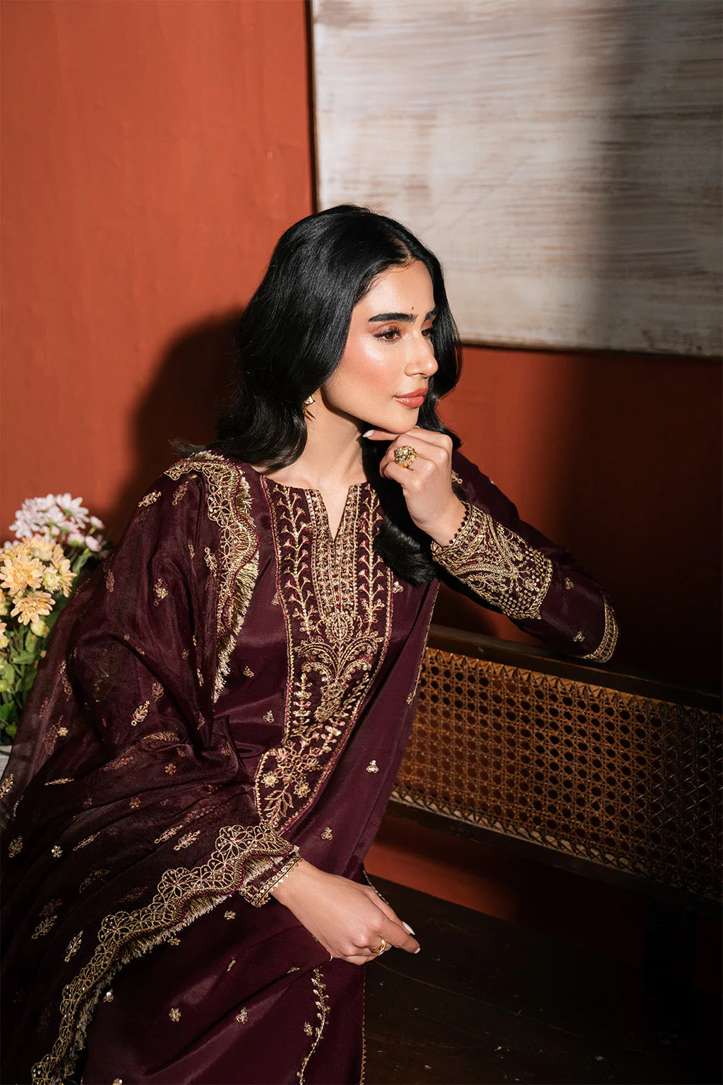 Raw Silk Embroidered Dress Pret - Image 4